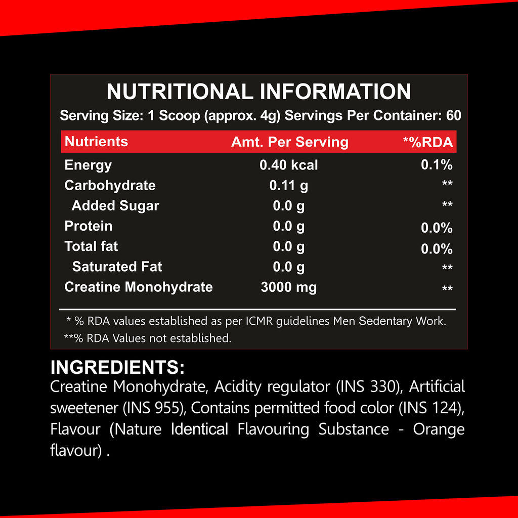 A5 Nutrition Creatine Monohydrate 240g | 60 Servings Flavoured