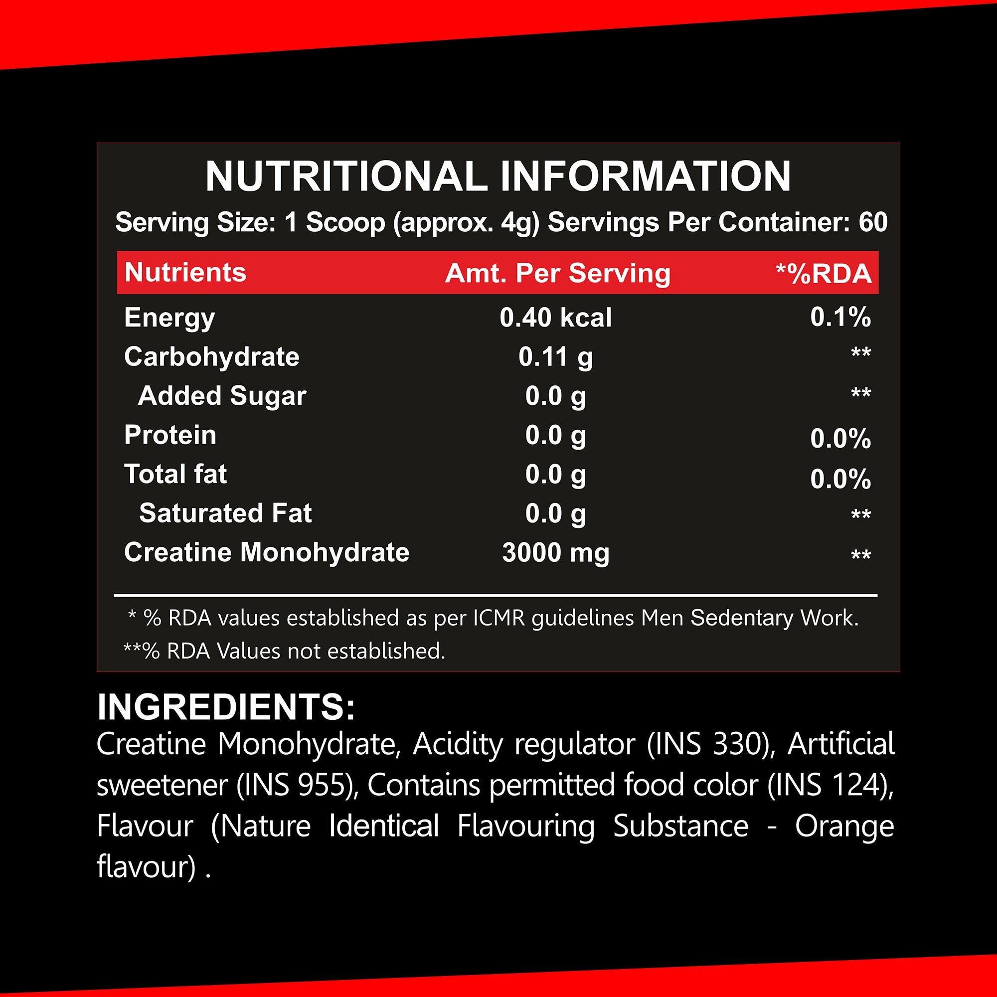 A5 Nutrition Creatine Monohydrate (60 Servings, 240g) | Orange, Watermelon & Blue Raspberry Flavours