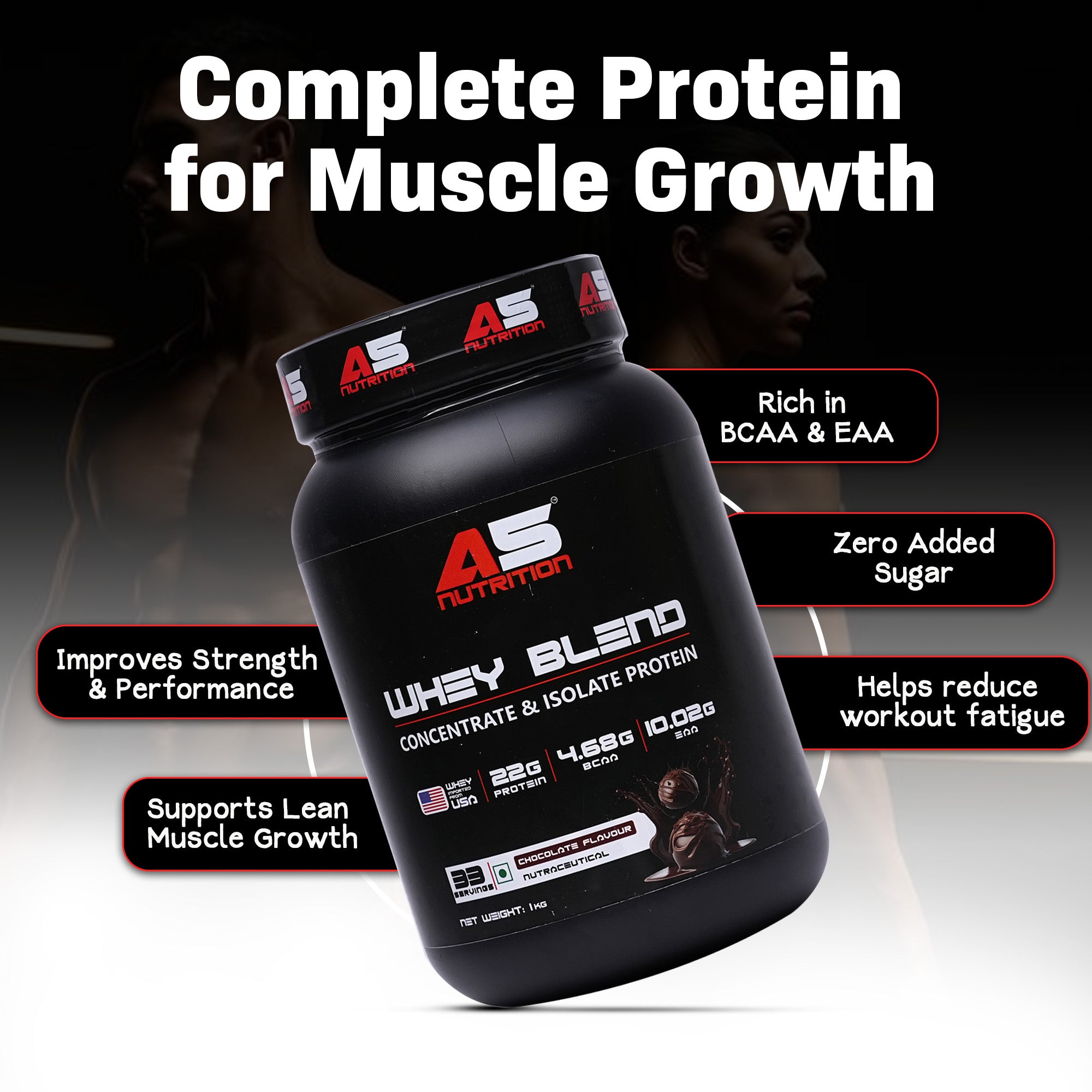 A5 Nutrition Whey Blend Protein (1 kg, 33 Servings) | Chocolate Flavour | Whey Concentrate & Isolate