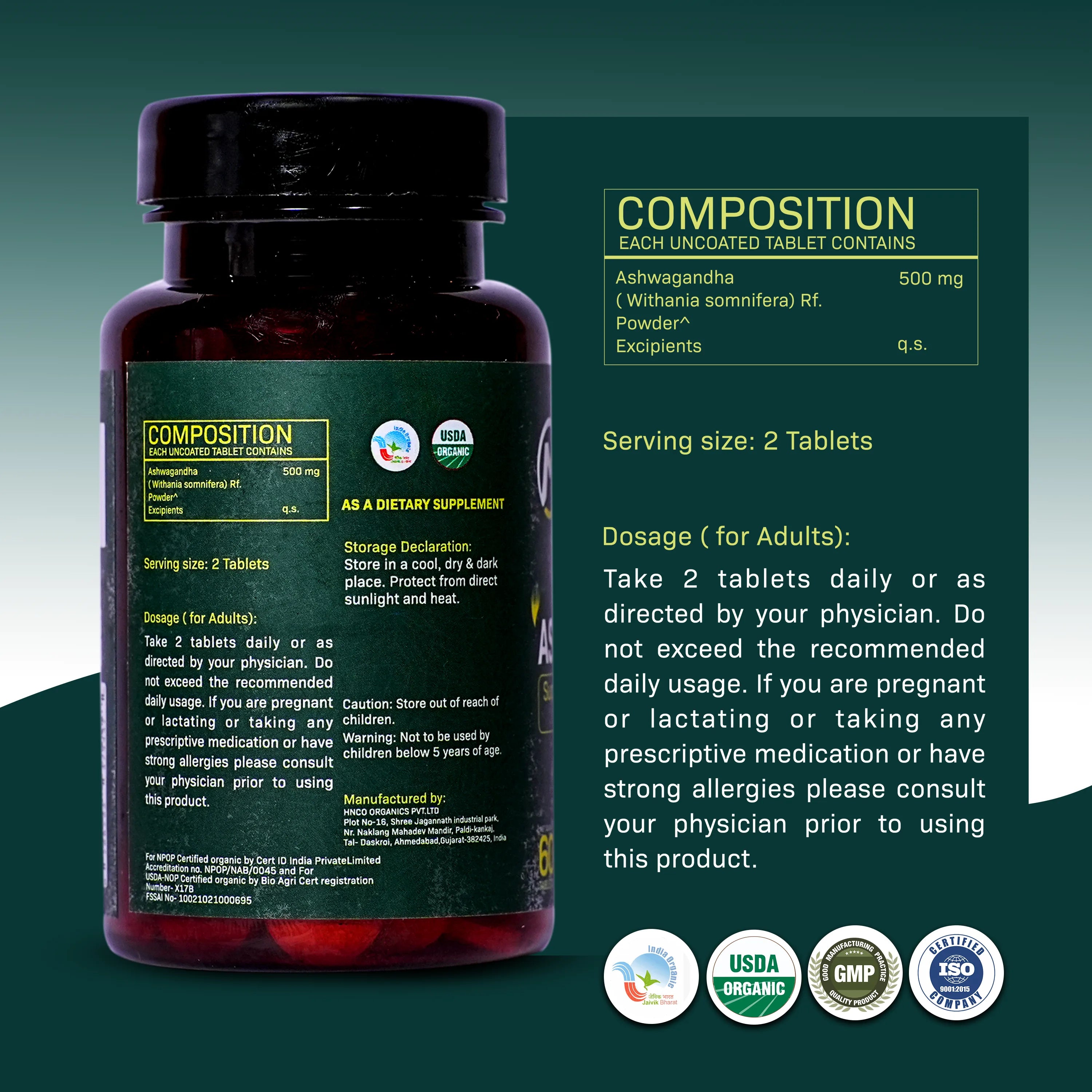 Myolabz Organic Ashwagandha Tablets (60 Tablets) | Supports Stress Management & Muscle Recovery