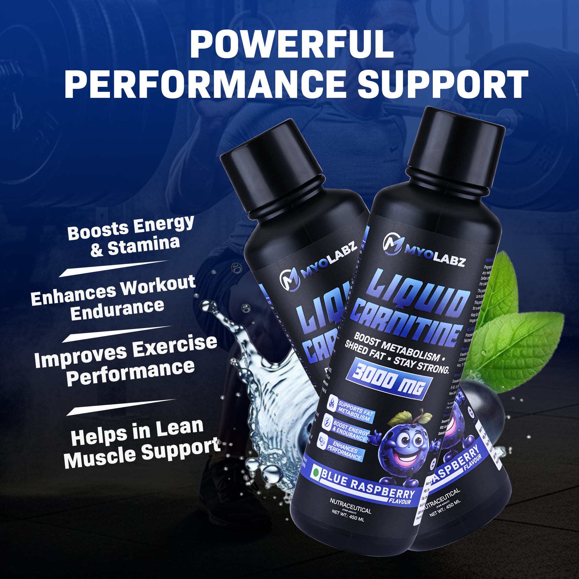 Myolabz Liquid L-Carnitine 3000 mg Fat Burner (450 ml) | Blue Raspberry & Orange Flavours