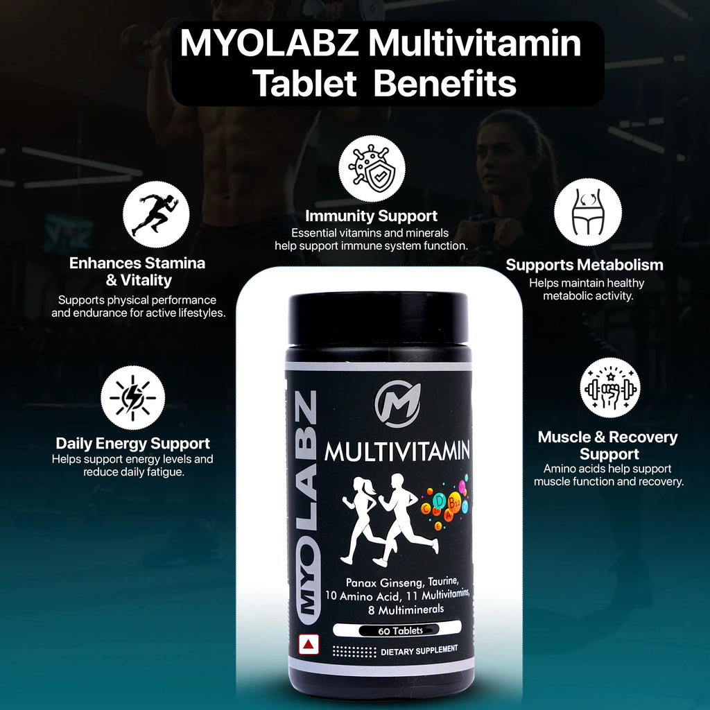 Myolabz Multivitamin Tablets (60 Tablets) | Vitamins, Minerals, Amino Acids with Ginseng