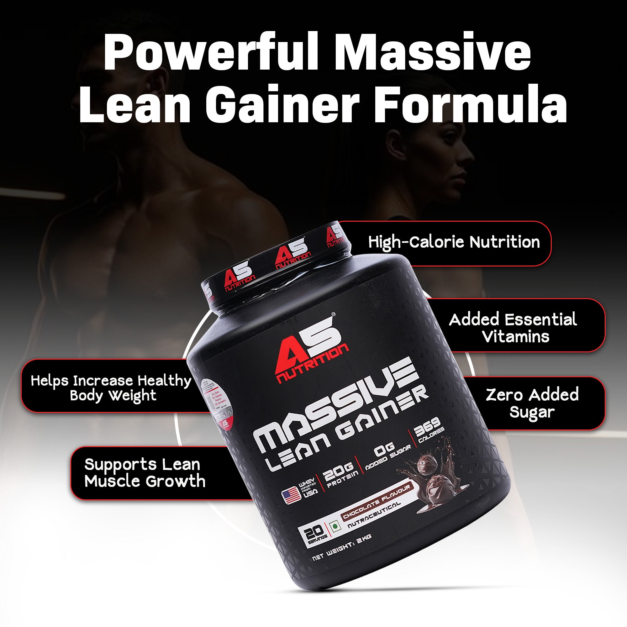 A5 Nutrition Massive Lean Gainer (20 Servings, 2kg) | Chocolate Flavour