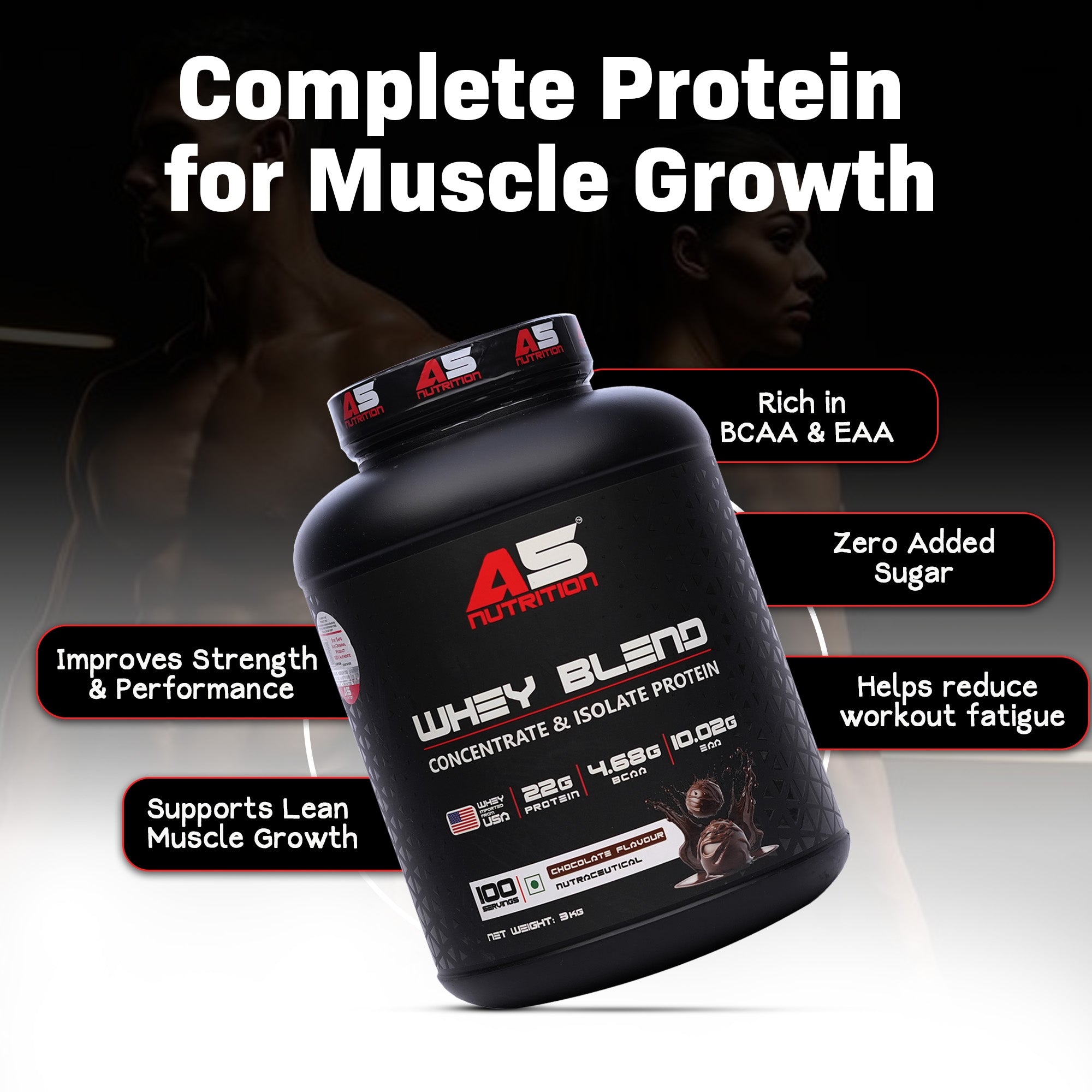 A5 Nutrition Whey Blend Protein (3 kg, 100 Servings) | Chocolate Flavour | Whey Concentrate & Isolate
