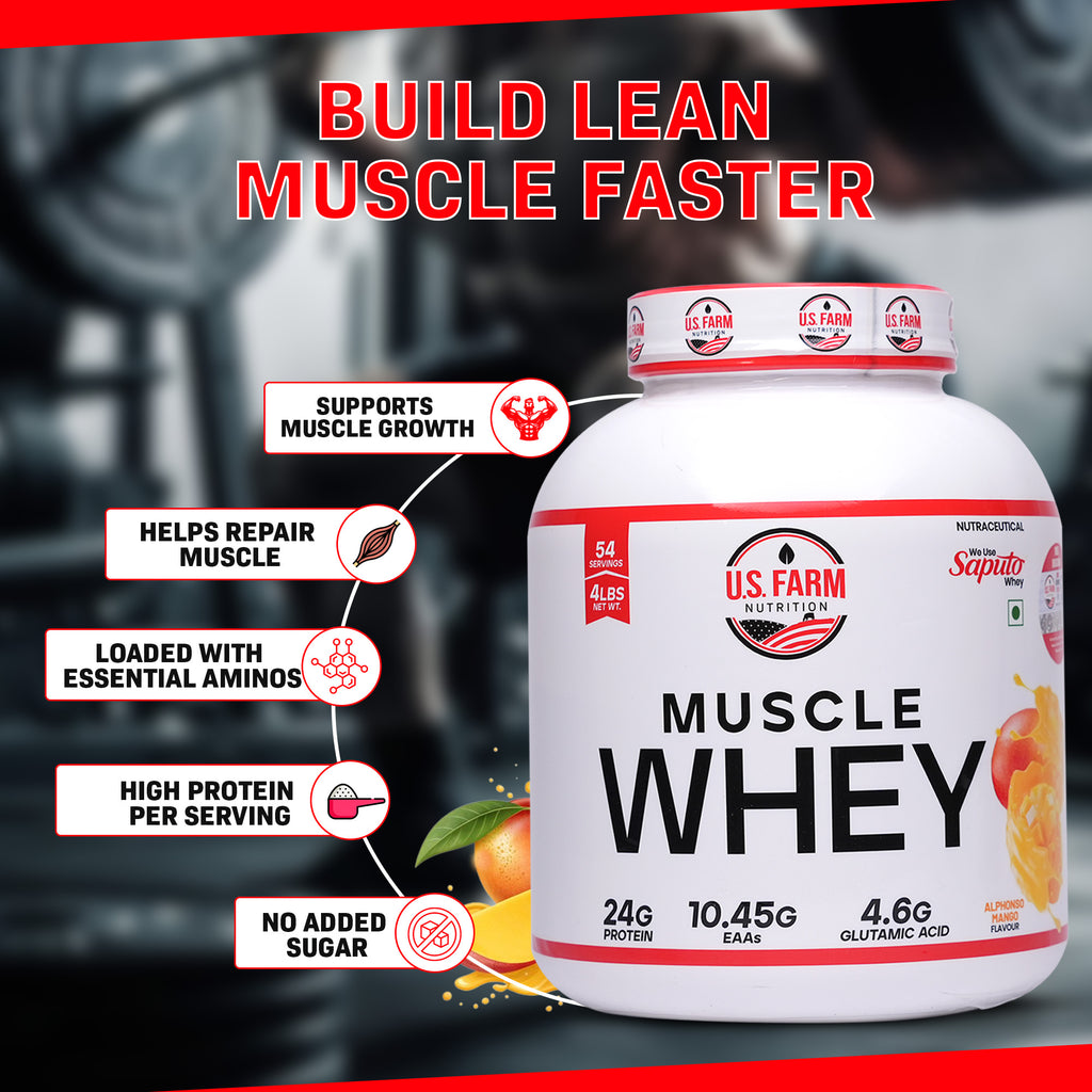 U.S. Farm Muscle Whey Protein (54 Servings, 4 lbs) | Alphonso Mango
