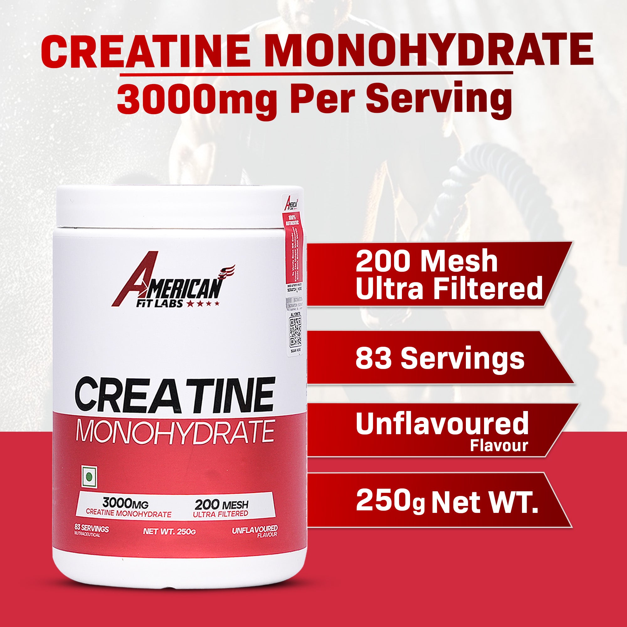 American Fit Labs Creatine Monohydrate (83 Servings, 250g) | Unflavoured