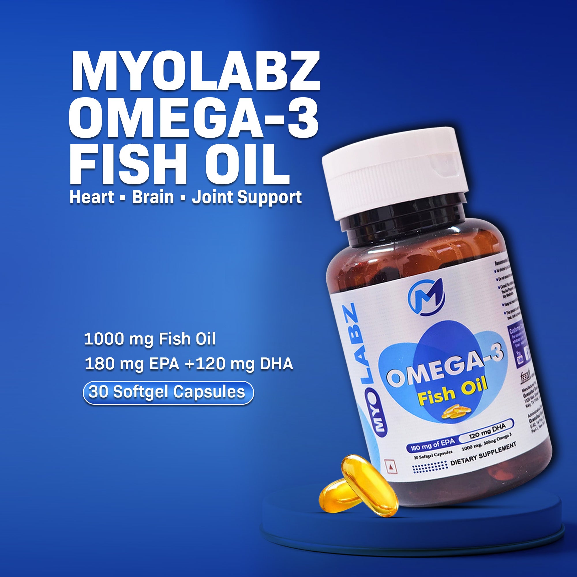 Myolabz Omega-3 Fish Oil 1000mg Softgel Capsules with EPA & DHA – 30 Capsules