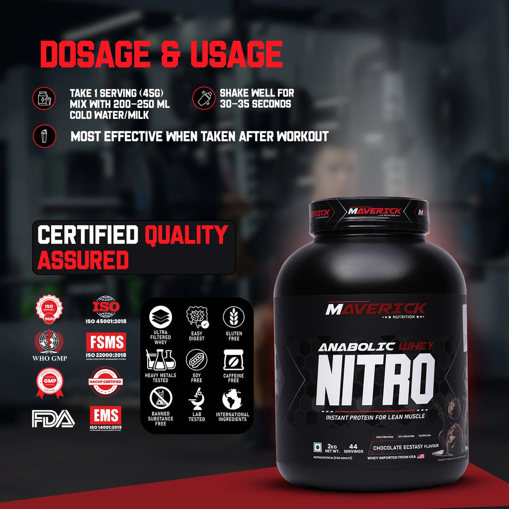 Maverick Anabolic Whey Nitro – 2kg (44 Servings) | Chocolate Ecstasy Flavour