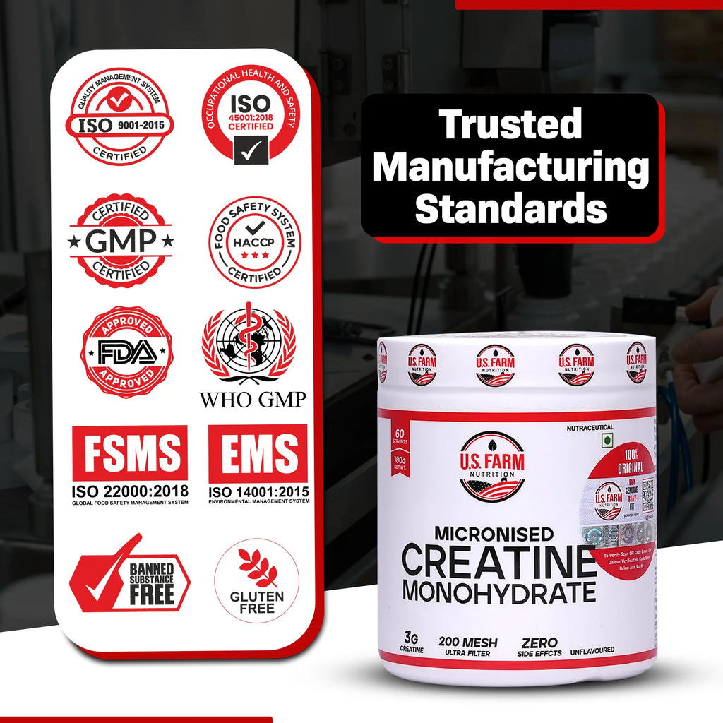 U.S. Farm Micronised Creatine Monohydrate (60 Servings, 180g) | Unflavoured
