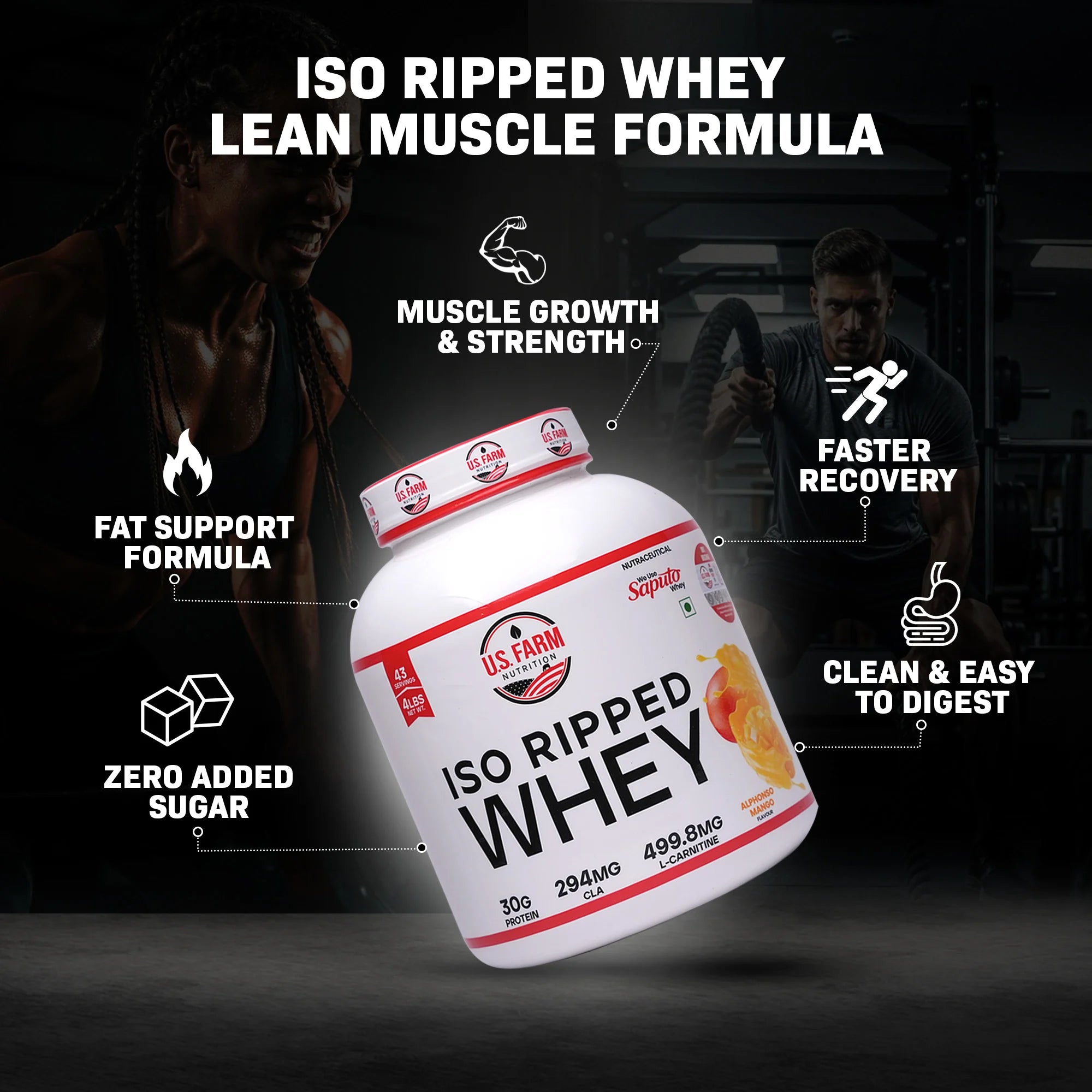 U.S. Farm ISO Ripped Whey Protein (43 Servings, 4 lbs) | Alphonso Mango
