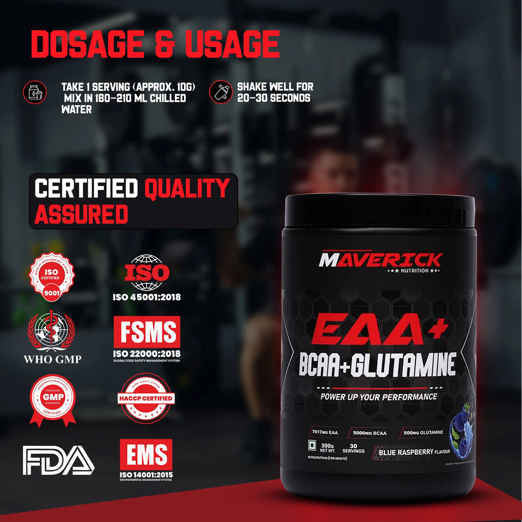 Maverick EAA + BCAA + Glutamine (300g) | 30 Servings | Advanced Amino Performance Formula