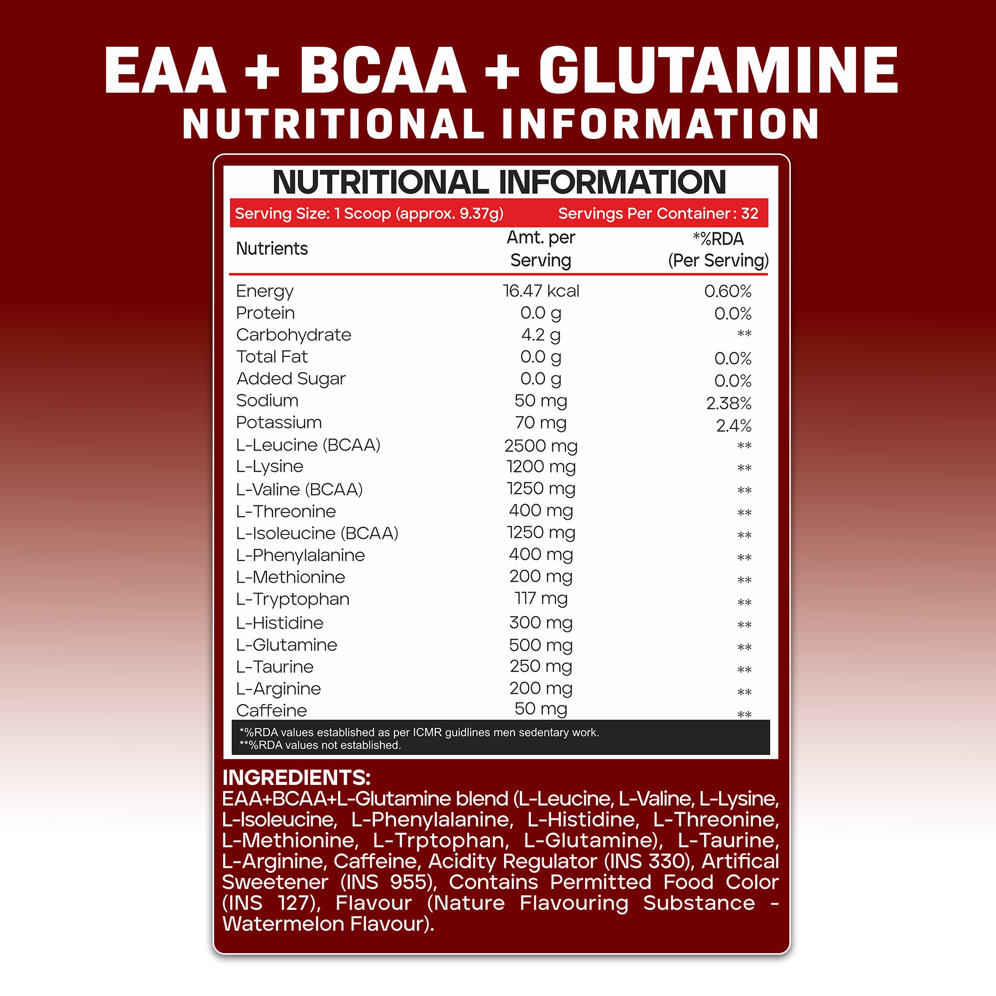 American Fit Labs EAA + BCAA + Glutamine (32 Servings, 300g) | Watermelon