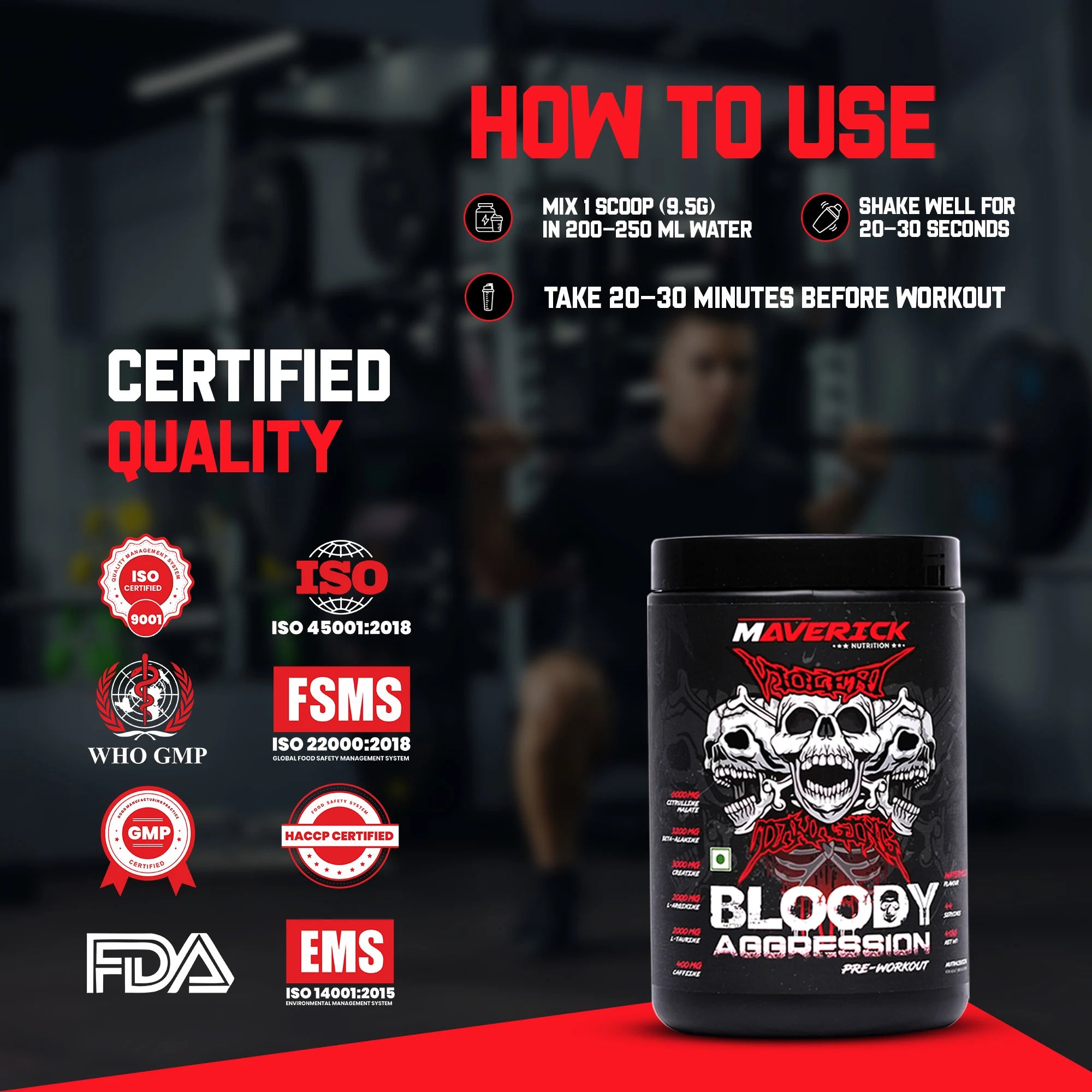 Maverick Bloody Aggression Pre-Workout (Watermelon, 44 Servings, 418g)