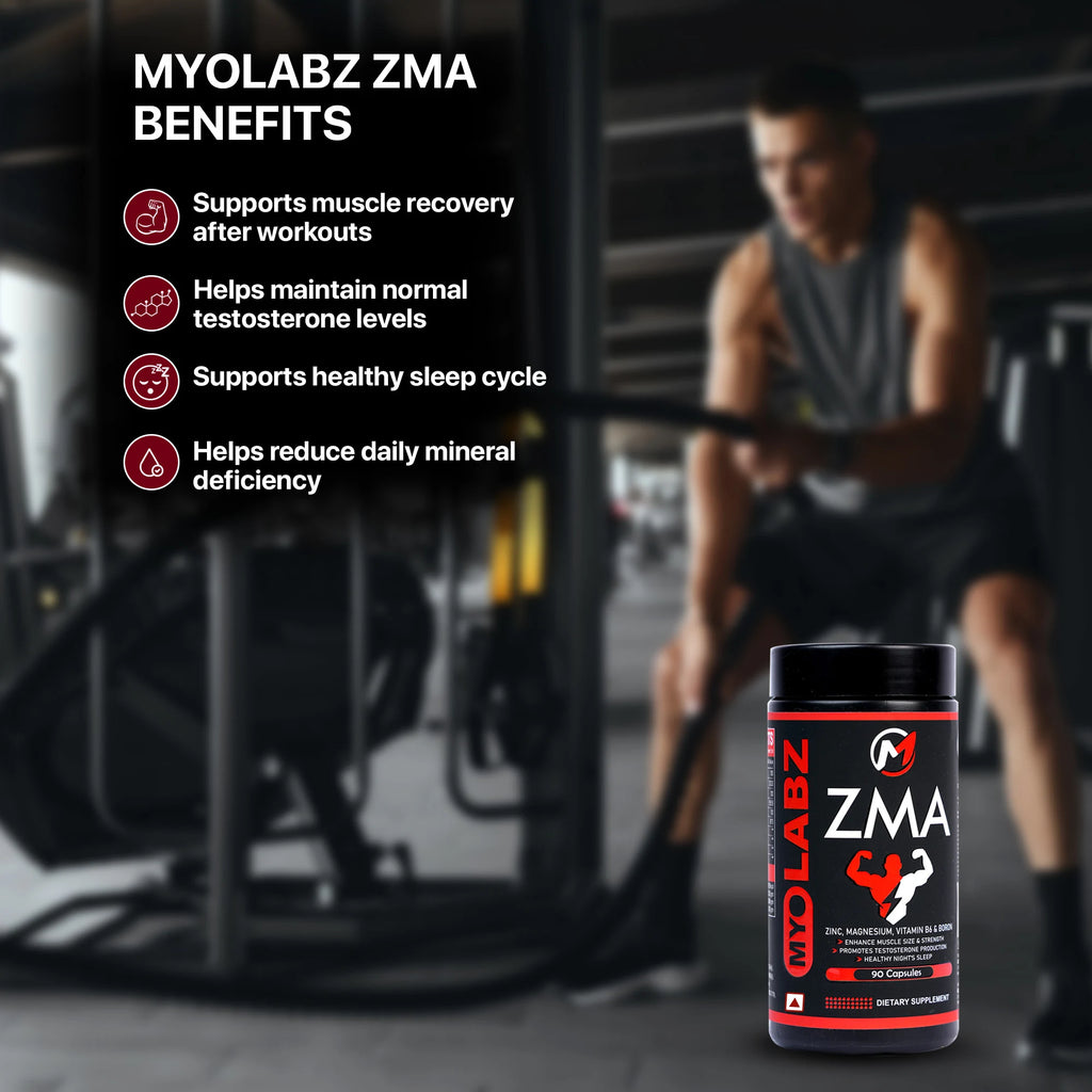 Myolabz ZMA Capsules (90 Capsules) | Zinc, Magnesium, Vitamin B6, D3 and Boron