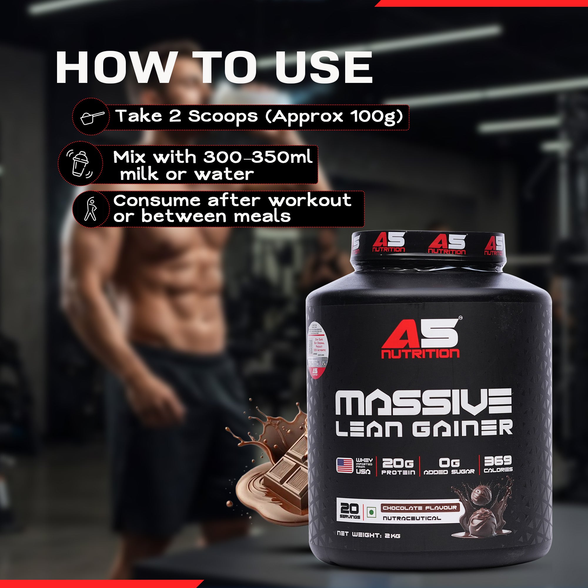 A5 Nutrition Massive Lean Gainer (20 Servings, 2kg) | Chocolate Flavour