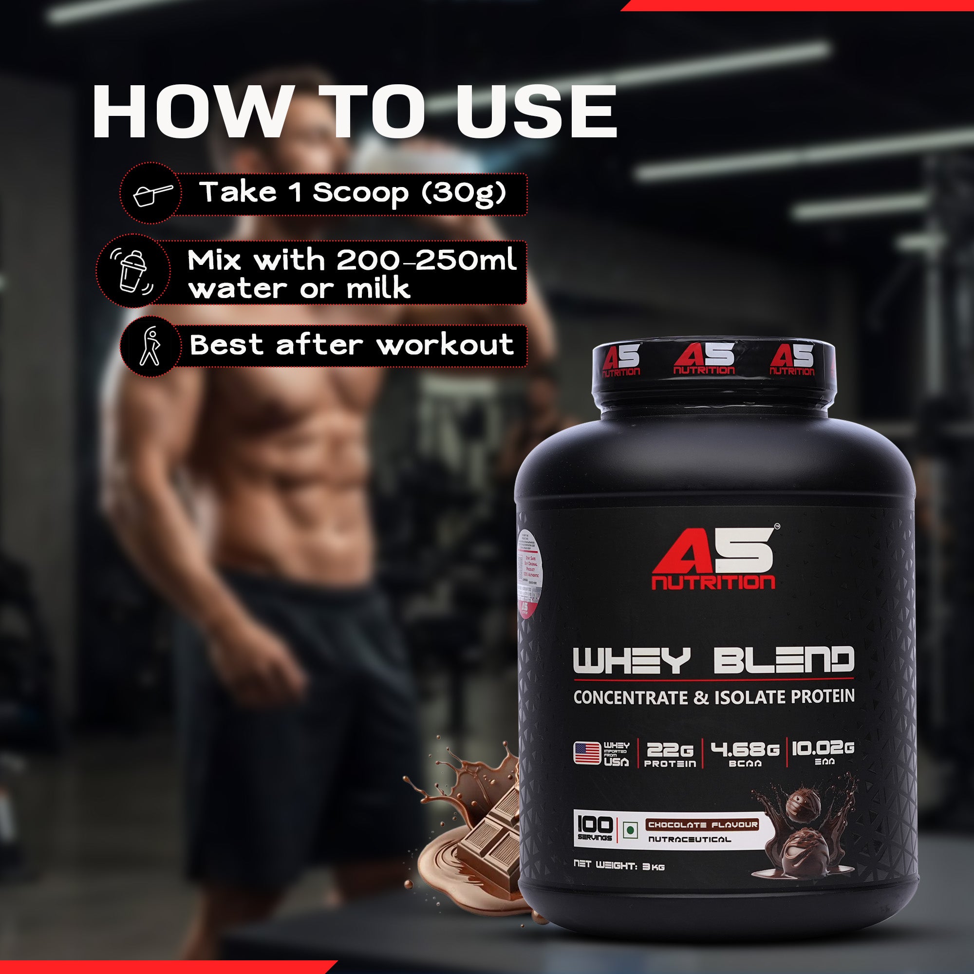 A5 Nutrition Whey Blend Protein (3 kg, 100 Servings) | Chocolate Flavour | Whey Concentrate & Isolate
