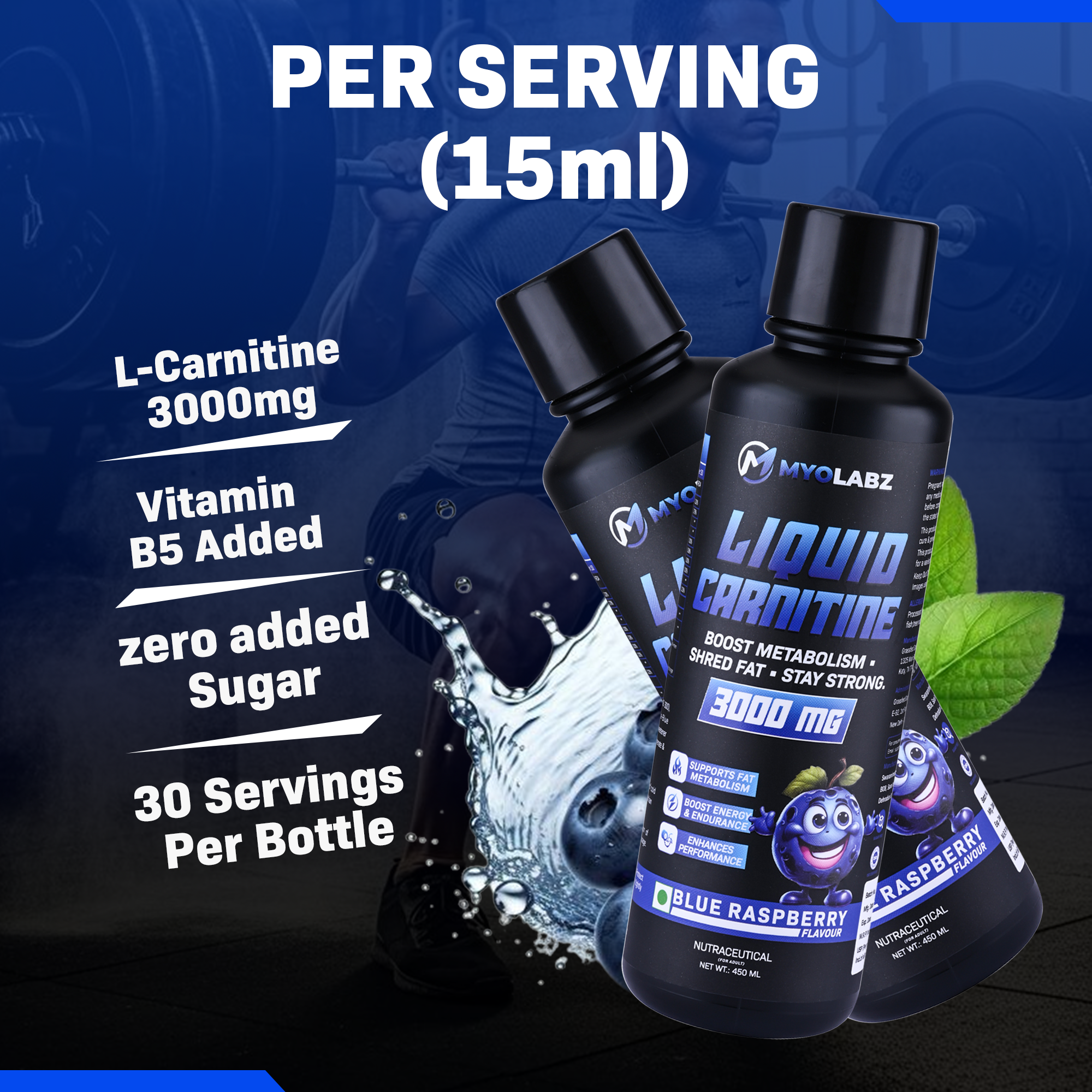 Myolabz Liquid L-Carnitine 3000 mg Fat Burner (450 ml) | Blue Raspberry & Orange Flavours