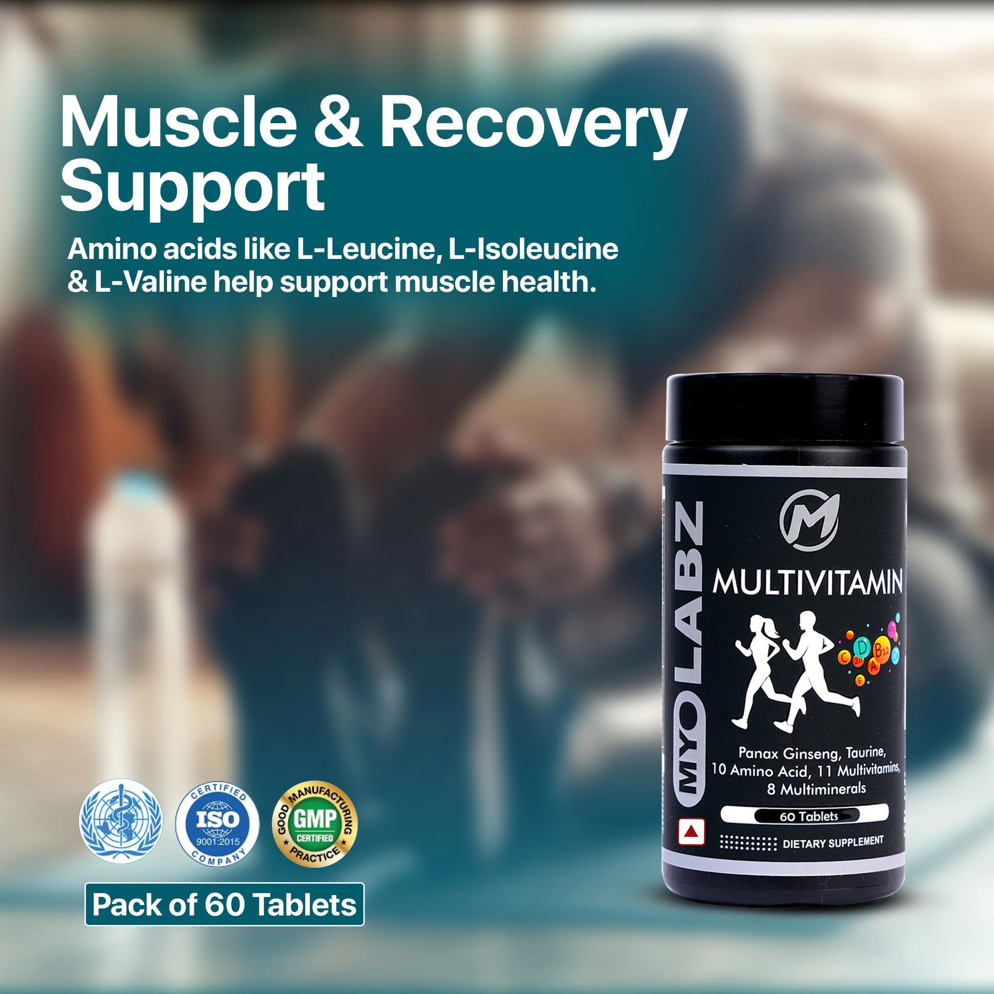 Myolabz Multivitamin Tablets (60 Tablets) | Vitamins, Minerals, Amino Acids with Ginseng