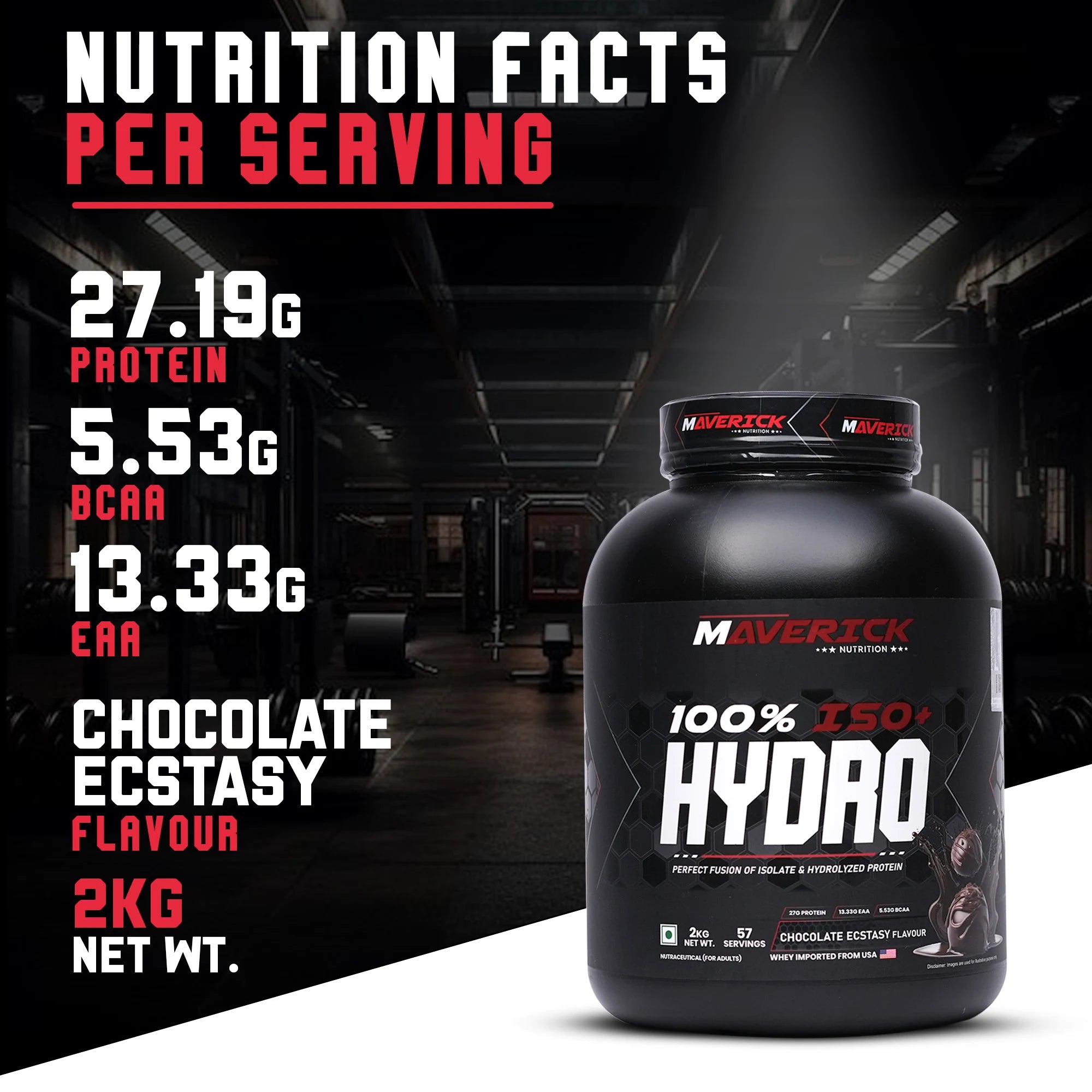 Maverick 100% Iso + Hydro Whey Protein (2kg, 57 Servings) | Chocolate Ecstasy