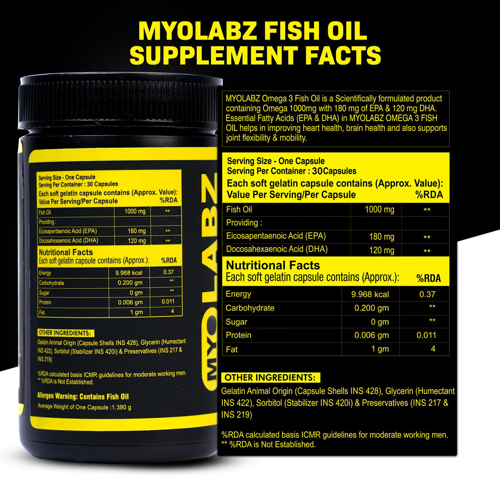 Myolabz Omega-3 Fish Oil Capsules | 1000 mg Fish Oil with EPA & DHA