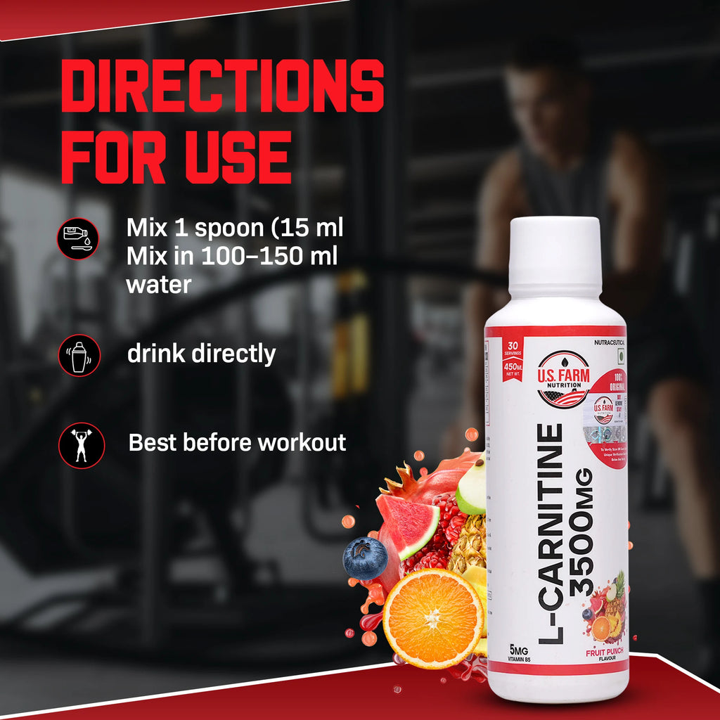 U.S. Farm L-Carnitine 3500mg (30 Servings, 450ml) | Fruit Punch / Orange