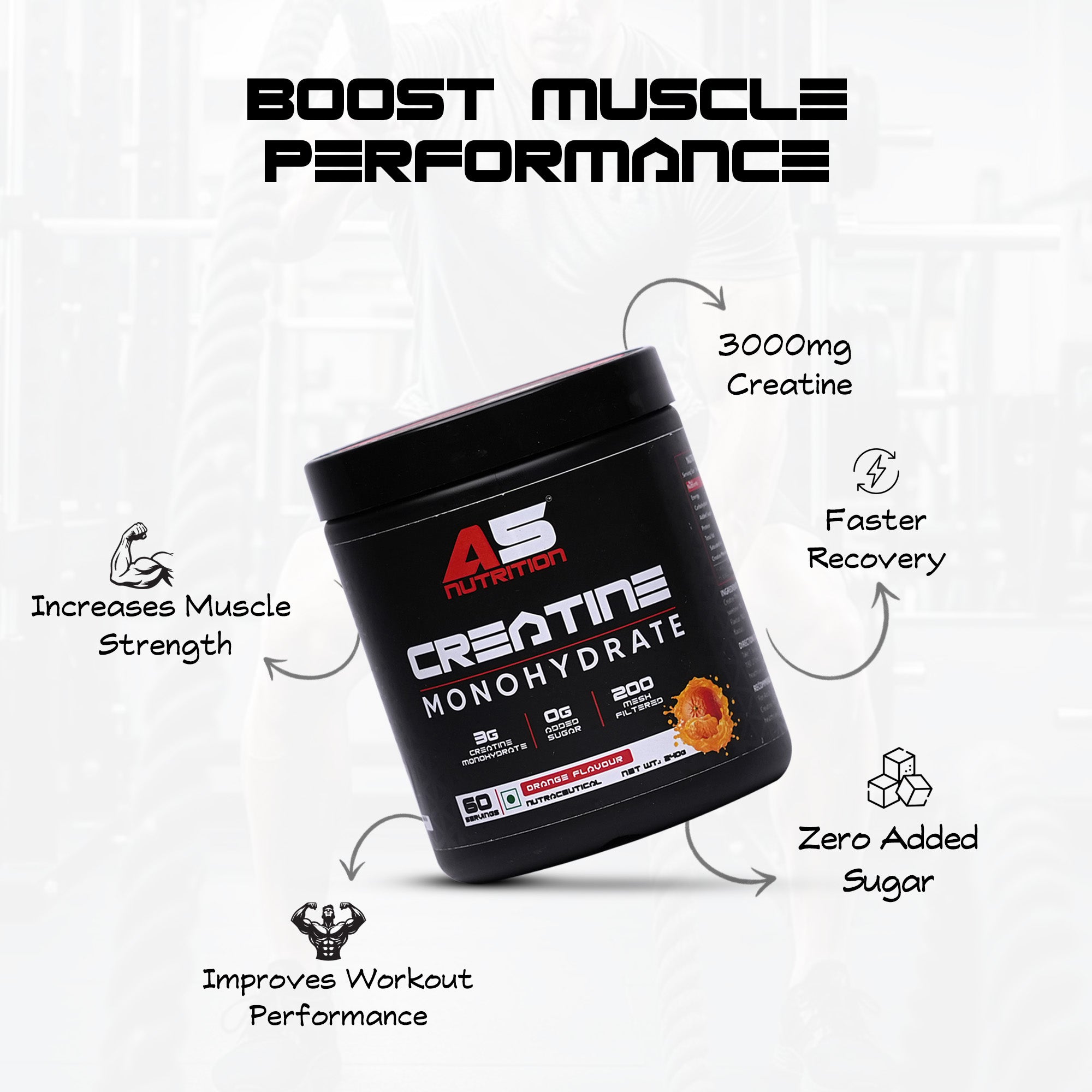 A5 Nutrition Creatine Monohydrate (60 Servings, 240g) | Orange, Watermelon & Blue Raspberry Flavours