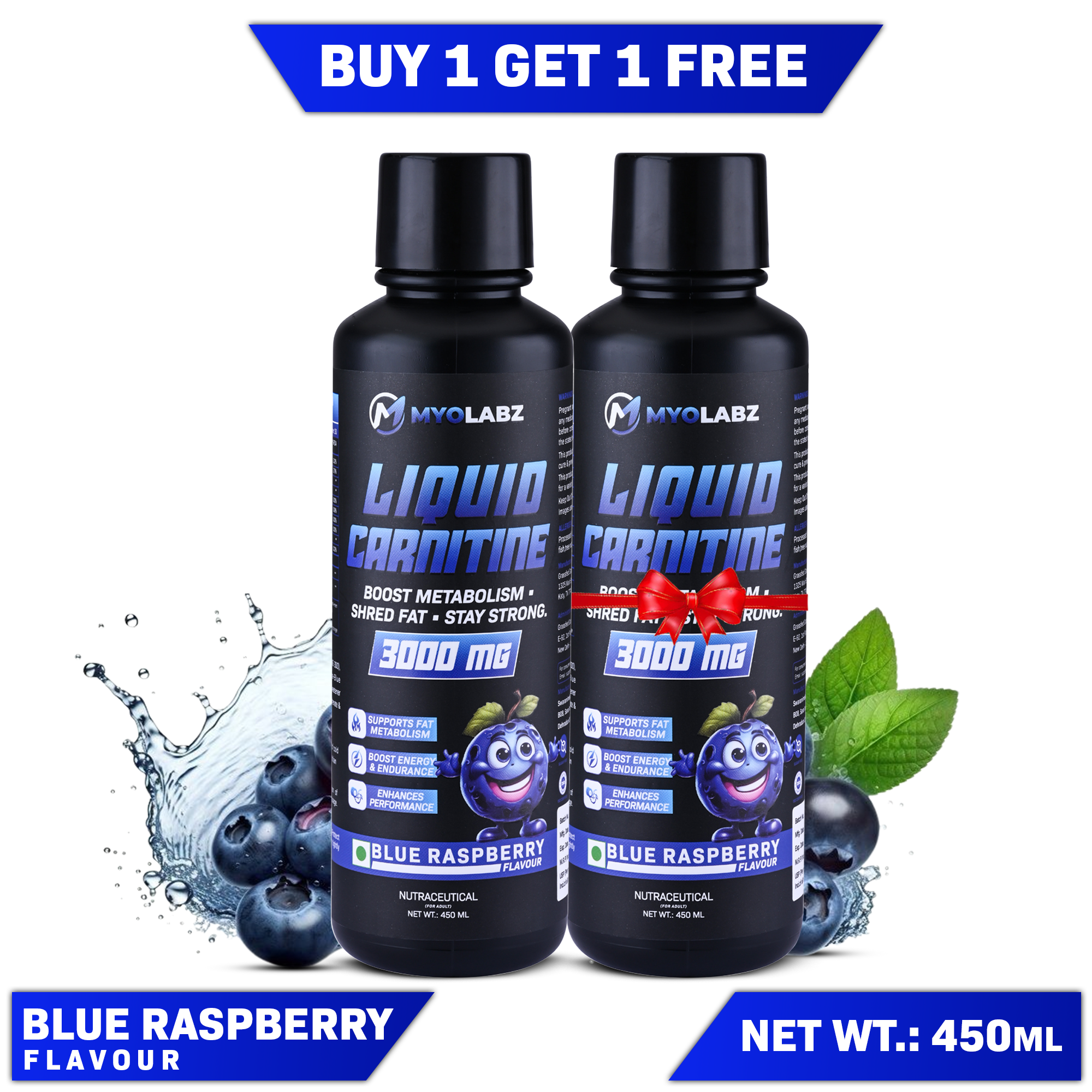 Myolabz Liquid L-Carnitine 3000 mg Fat Burner (450 ml) | Blue Raspberry & Orange Flavours