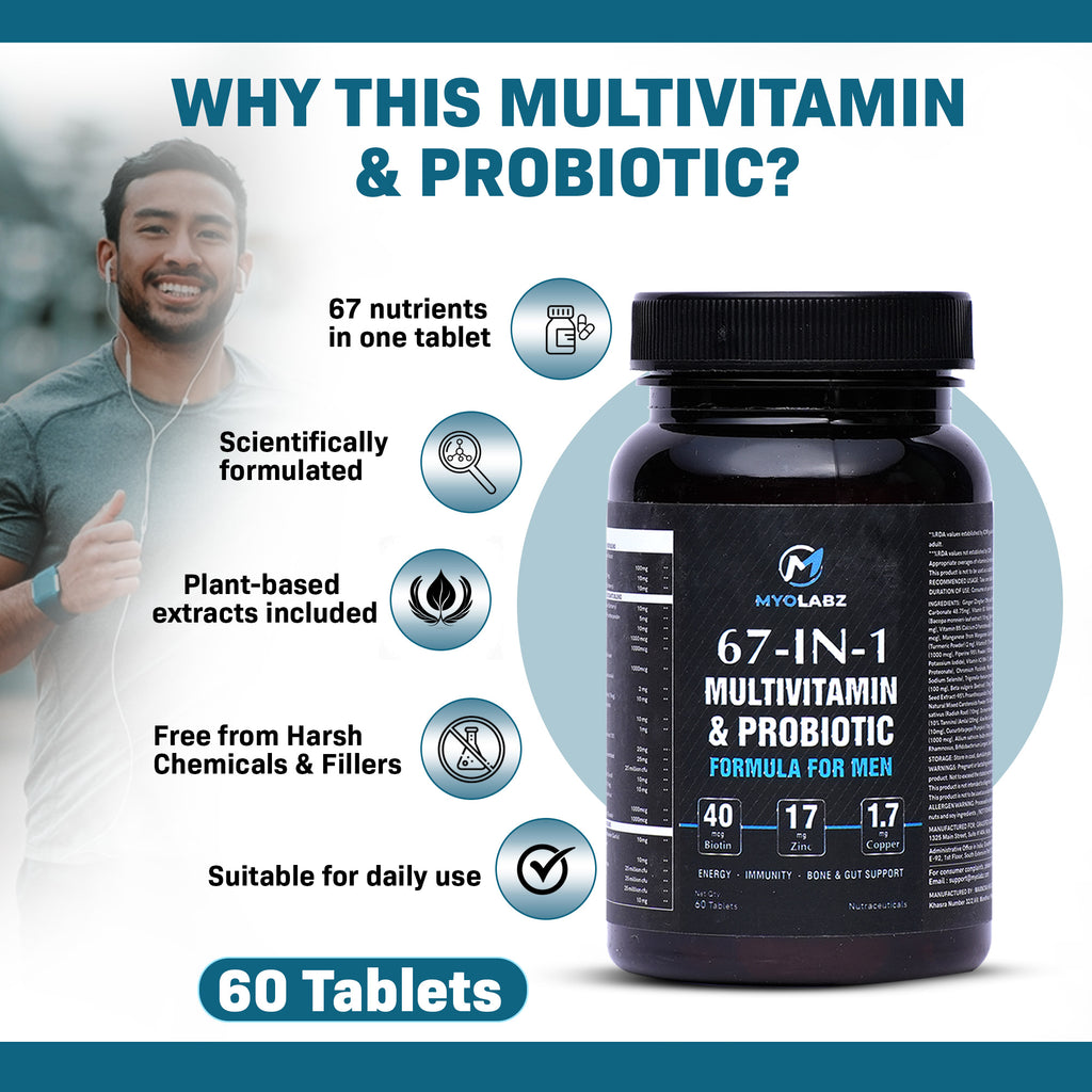 Myolabz 67-In-1 Multivitamin & Probiotic for Men | 60 Tablets