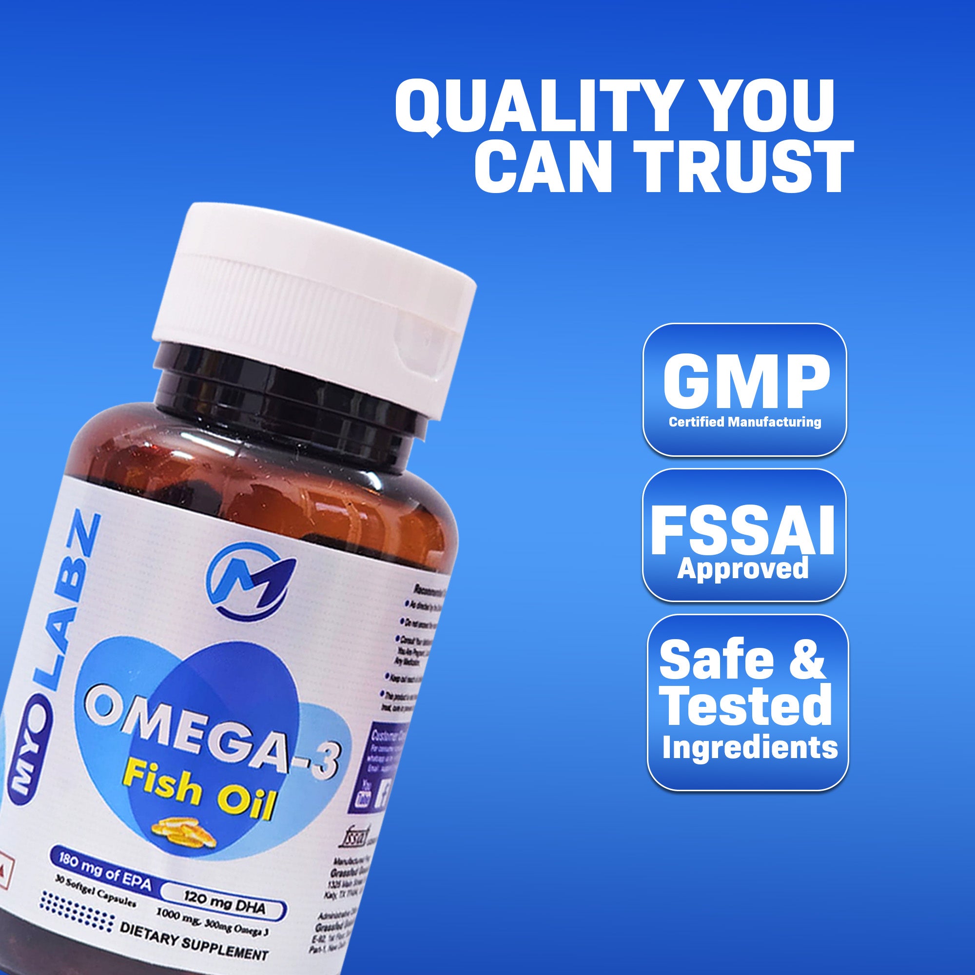 Myolabz Omega-3 Fish Oil 1000mg Softgel Capsules with EPA & DHA – 30 Capsules