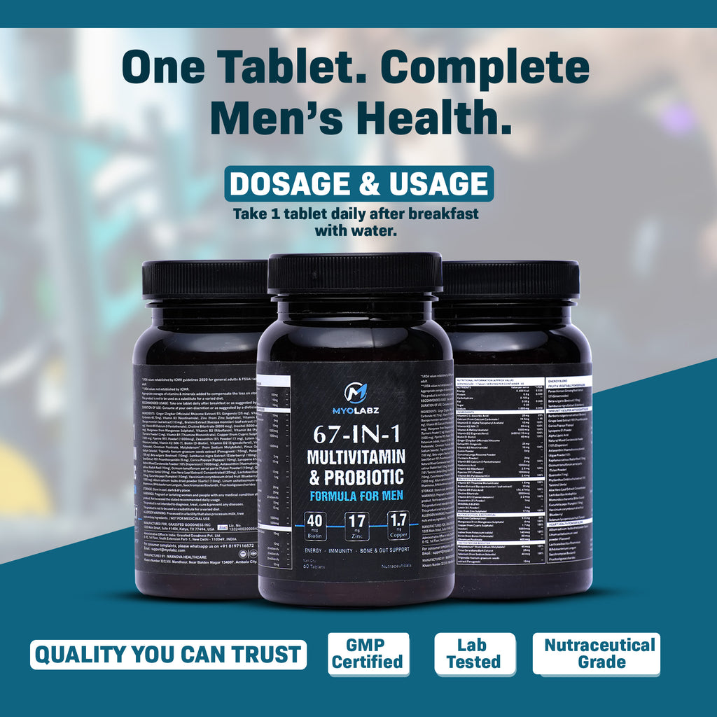 Myolabz 67-In-1 Multivitamin & Probiotic for Men | 60 Tablets