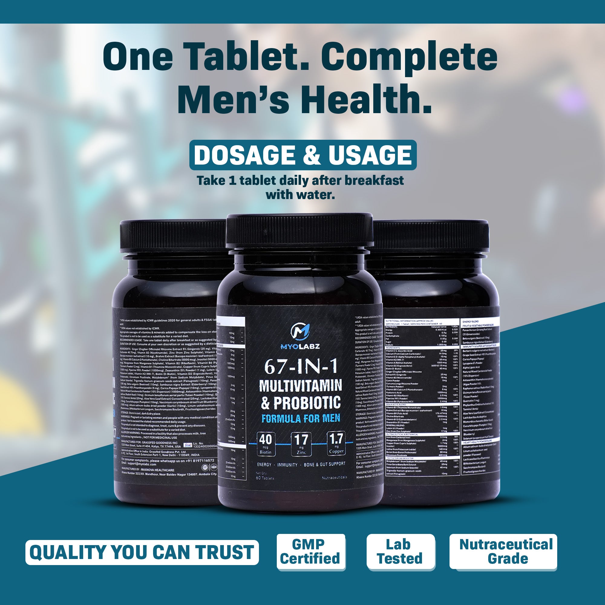 Myolabz 67-In-1 Multivitamin & Probiotic Formula for Men (60 Tablets)