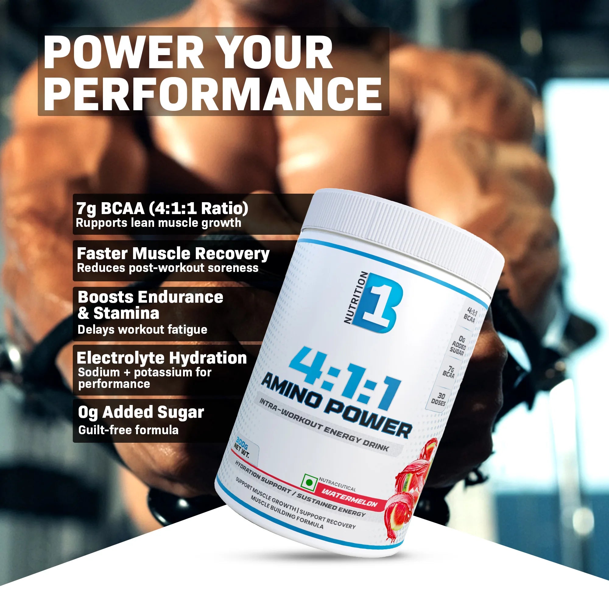 B1 Nutrition Amino Power BCAA 4:1:1 (30 Servings, 300g) | Intra-Workout Energy Drink