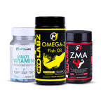45-PRODUCT DAILY FITNESS ESSENTIALS PACK — MYOLABZ Multivitamin Blue 30 Tablets × 15 • MYOLABZ Omega-3 60 Capsules × 15 • MYOLABZ ZMA 30 Capsules × 15