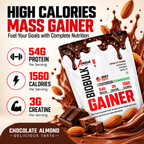 American Fit Labs BioBulk Gainer, Chocolate Almond, 5 kg (25 Servings) | 54g Protein & 3g Creatine per Serving | Whey Mass Gainer with Herbs, Vitamins, Minerals & Digestive Enzymes | 0g Added Sugar