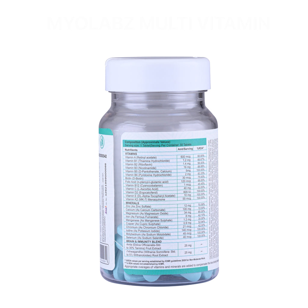 45-PRODUCT DAILY FITNESS ESSENTIALS PACK — MYOLABZ Multivitamin Blue 30 Tablets × 15 • MYOLABZ Omega-3 60 Capsules × 15 • MYOLABZ ZMA 30 Capsules × 15