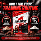 Mark 1 Nutrition The Anabolic Mass Gainer, Chocolate with Nuts, 5 kg (17 Servings) | 99.7g Protein, 3g Creatine & 1.2g L-Glutamine per Serving | Whey Gainer with MCT, Vitamins, Minerals & Digestive Enzymes | 0g Added Sugar