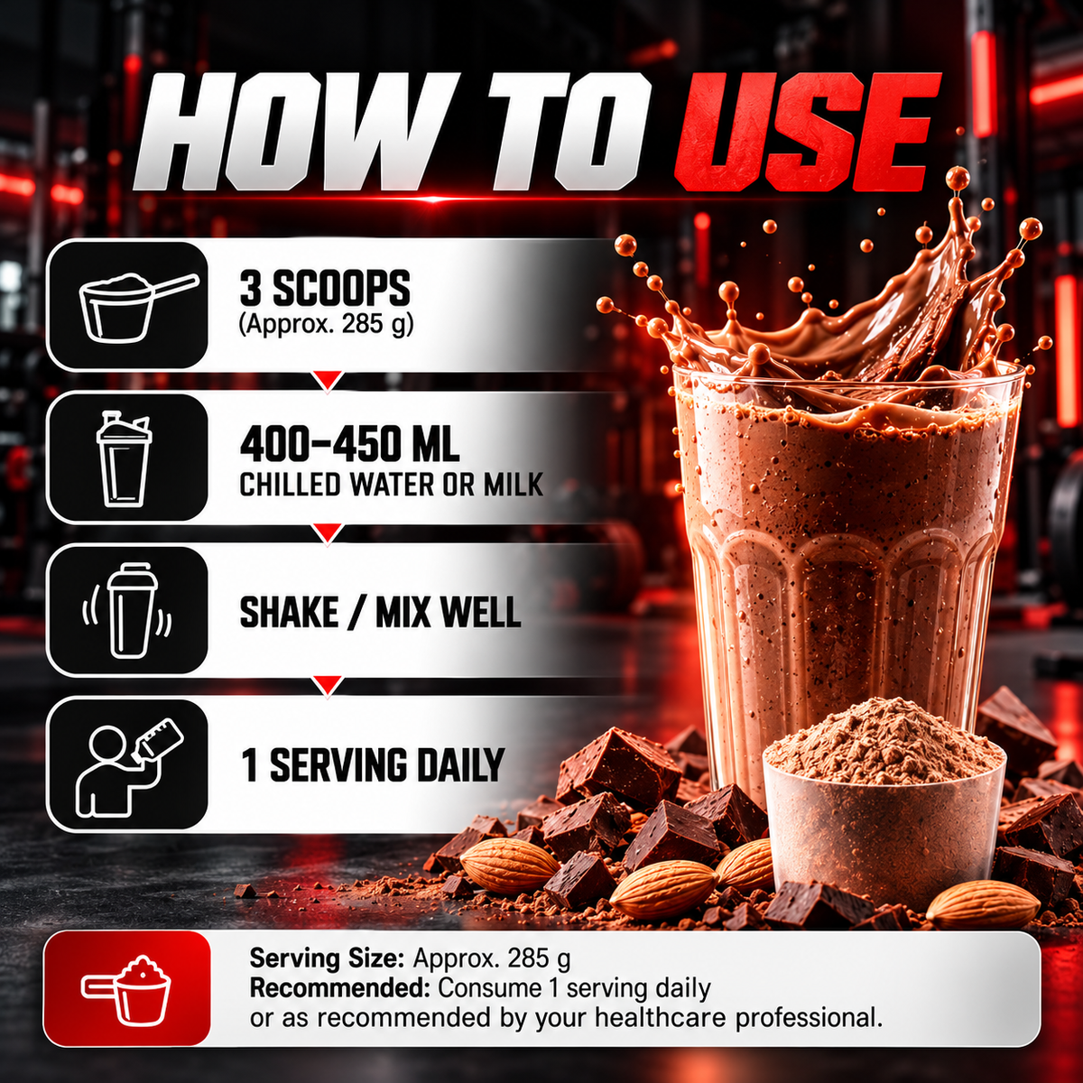 Mark 1 Nutrition The Anabolic Mass Gainer, Chocolate with Nuts, 5 kg (17 Servings) | 99.7g Protein, 3g Creatine & 1.2g L-Glutamine per Serving | Whey Gainer with MCT, Vitamins, Minerals & Digestive Enzymes | 0g Added Sugar