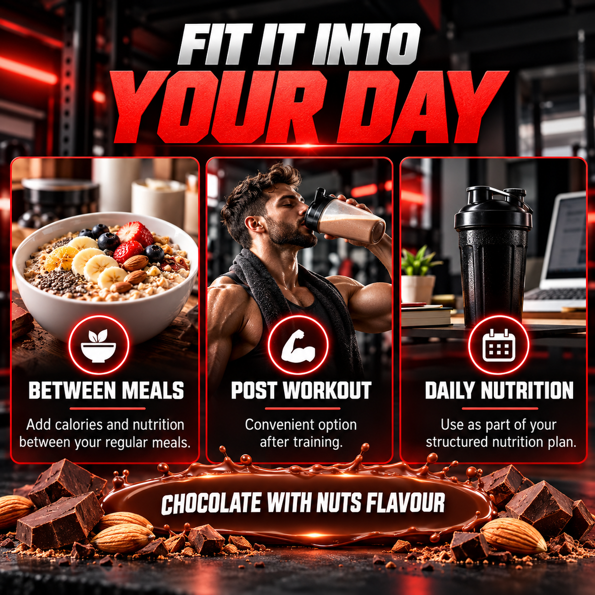 Mark 1 Nutrition The Anabolic Mass Gainer, Chocolate with Nuts, 5 kg (17 Servings) | 99.7g Protein, 3g Creatine & 1.2g L-Glutamine per Serving | Whey Gainer with MCT, Vitamins, Minerals & Digestive Enzymes | 0g Added Sugar