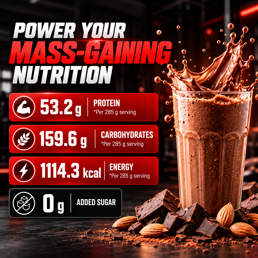 Mark 1 Nutrition The Anabolic Mass Gainer, Chocolate with Nuts, 5 kg (17 Servings) | 99.7g Protein, 3g Creatine & 1.2g L-Glutamine per Serving | Whey Gainer with MCT, Vitamins, Minerals & Digestive Enzymes | 0g Added Sugar