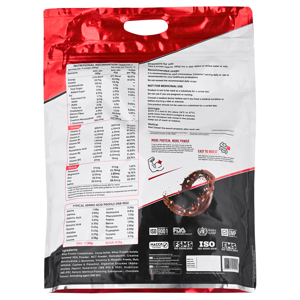 Mark 1 Mass Performance Stack Pack of 4 – Mass Gainer 5 kg, BCAA 4:1:1, Multivitamin & Amla | Gainer Combo for Mass & Recovery