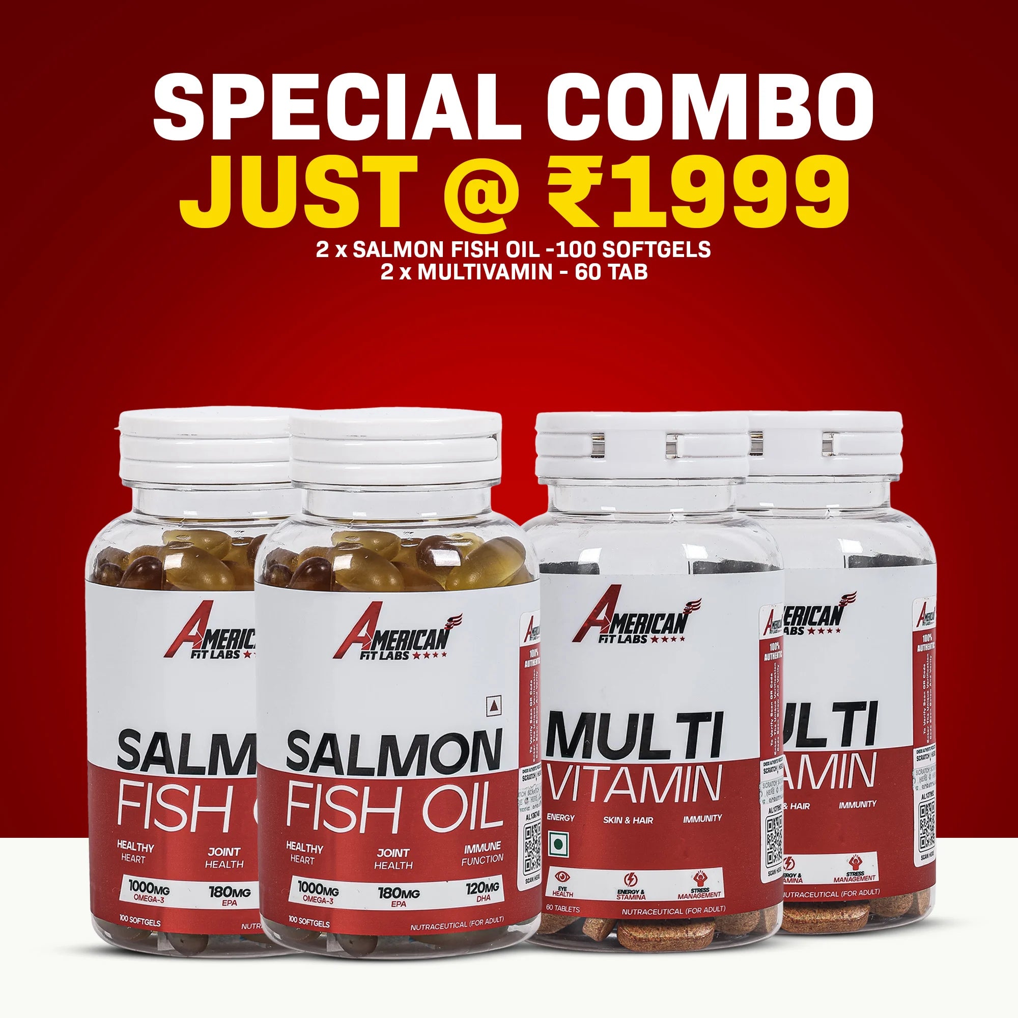 American Fit Labs Fish Oil + Multivitamin Combo Offer | Immunity, Heart & Joint Health Stack | Best Wellness Combo Deal Online India