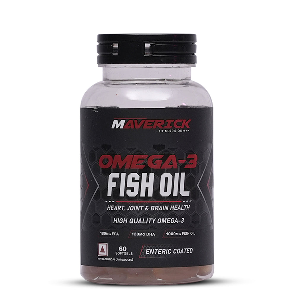 Maverick Nutrition Omega-3 Fish Oil (60 Softgels) | 1000 mg Fish Oil | 180 mg EPA + 120 mg DHA | Enteric Coated