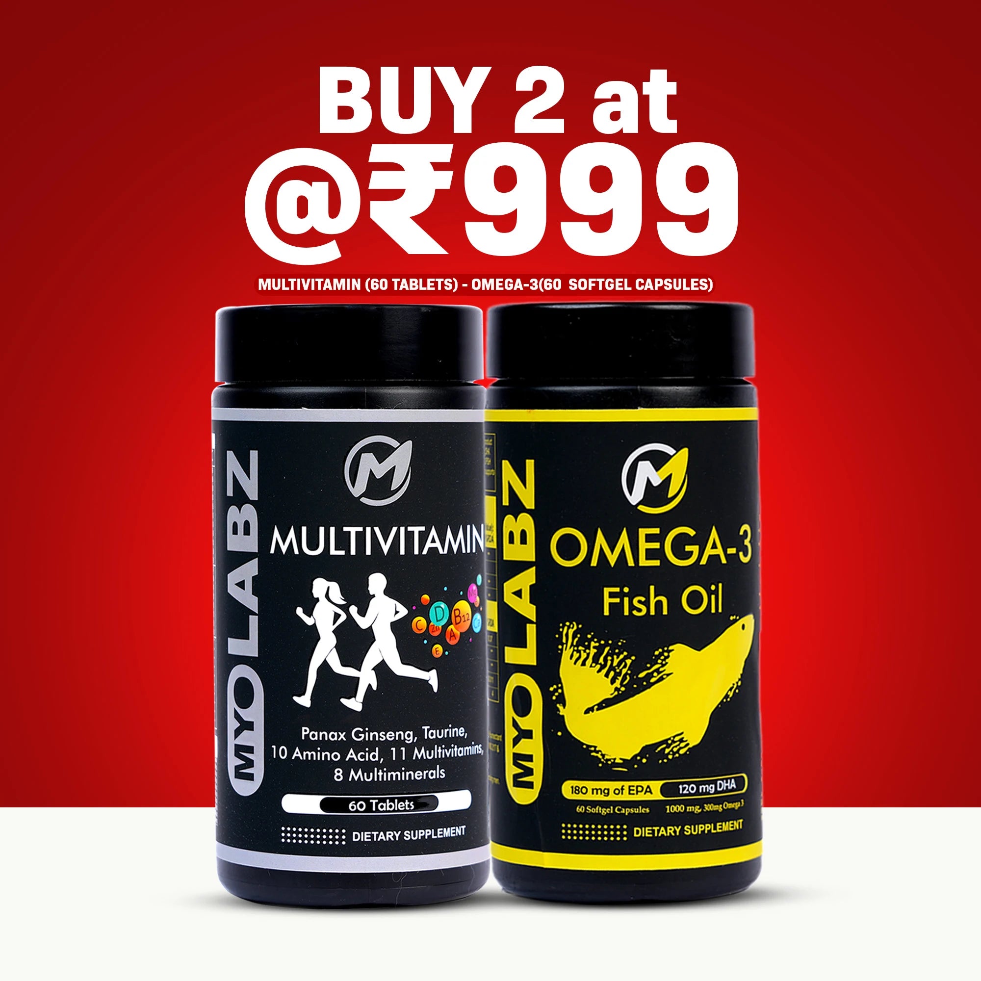Myolabz Daily Health Combo Offer | Multivitamin 60 Tablets + Omega-3 Fish Oil 60 Softgels | Best Wellness Deal Online India