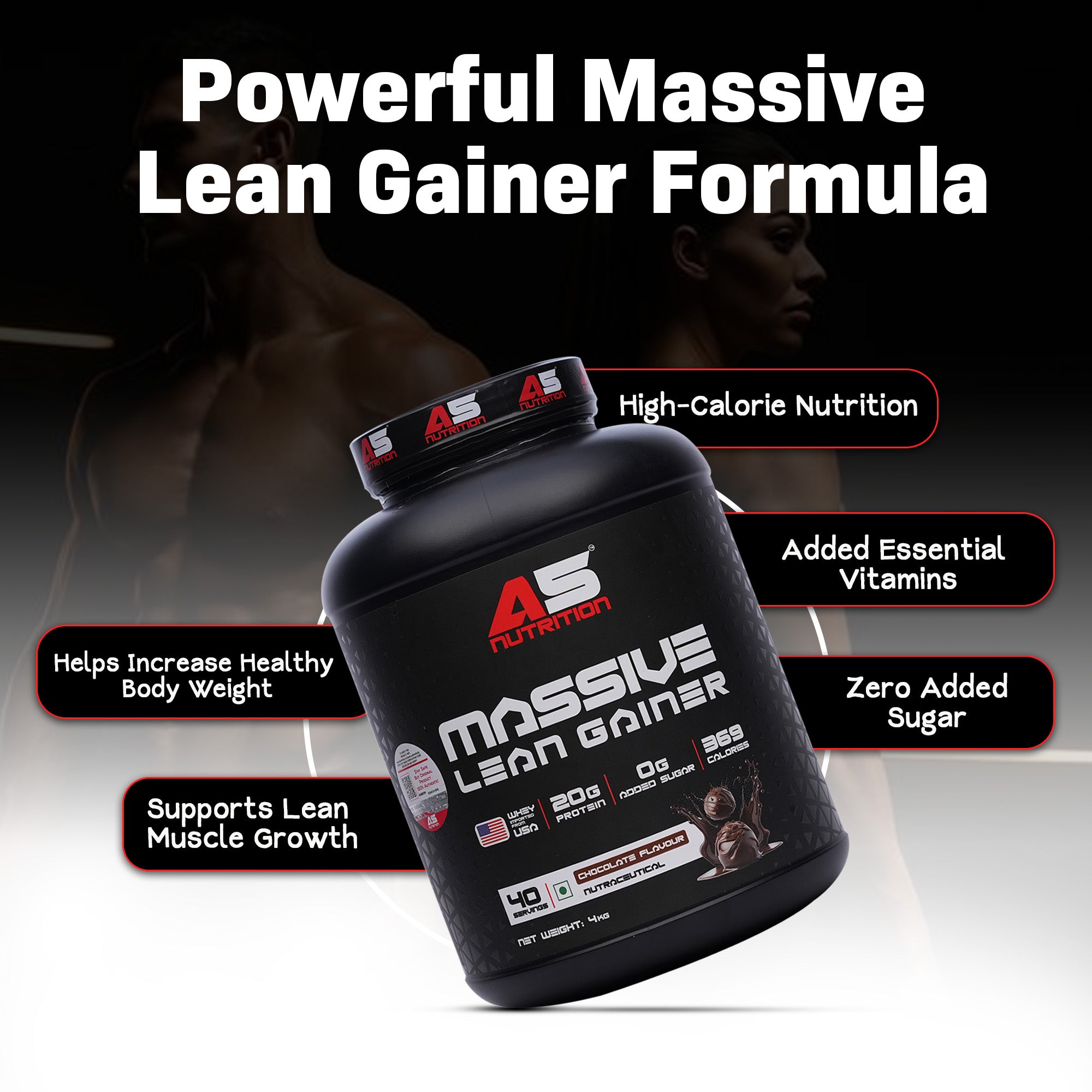 A5 Nutrition Massive Lean Gainer (40 Servings, 4kg) | Chocolate Flavour