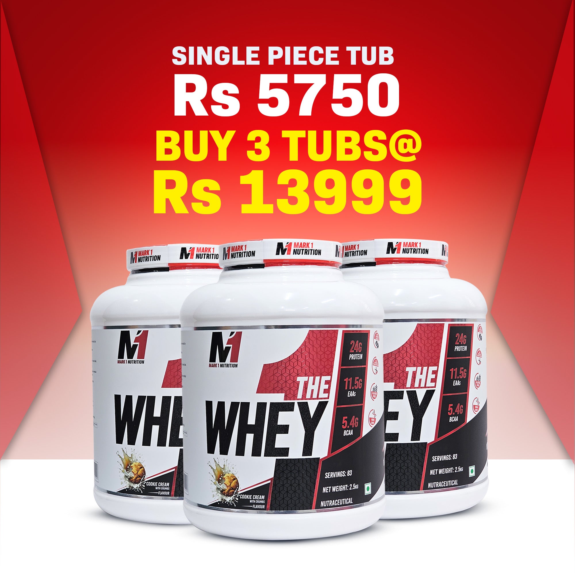 Mark1 Nutrition The Whey Protein Powder – Cookie Cream Flavour | 2.5 kg | 24 g Protein Per Serving