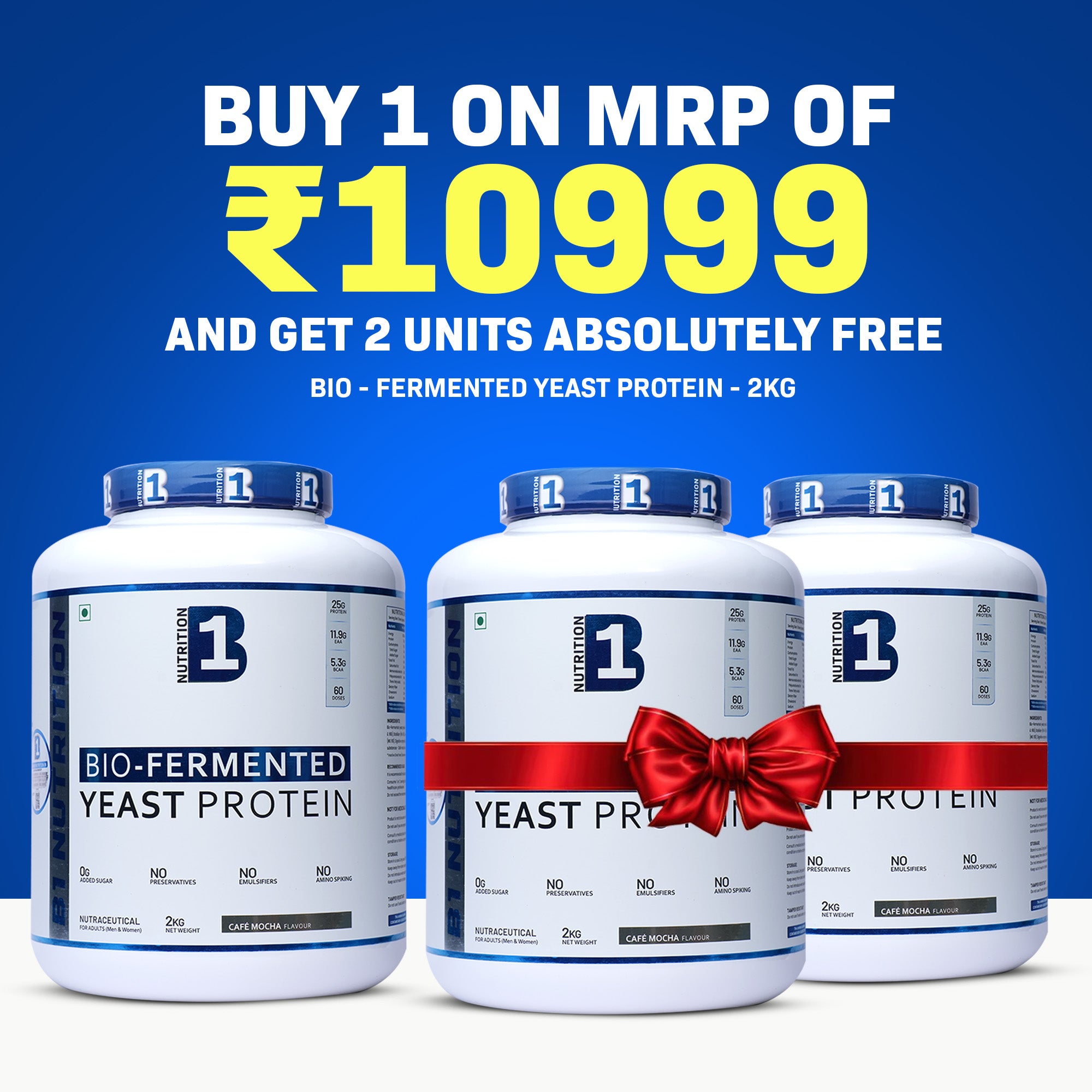 B1 Nutrition Yeast Protein Mega Offer | Buy 1 Get 2 Free | 3 x 2kg (6kg Bulk Protein) | Best Whey Alternative Deal Online India