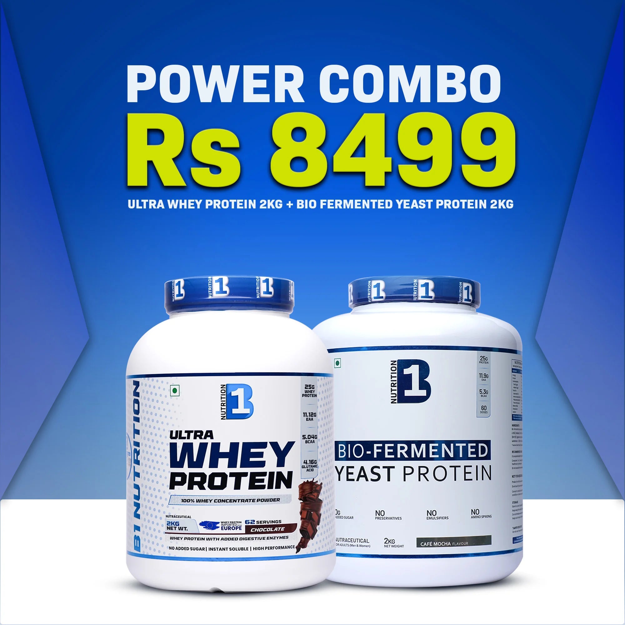 B1 Nutrition Power Combo – Ultra Whey Protein 2kg + Bio-Fermented Yeast Protein 2kg