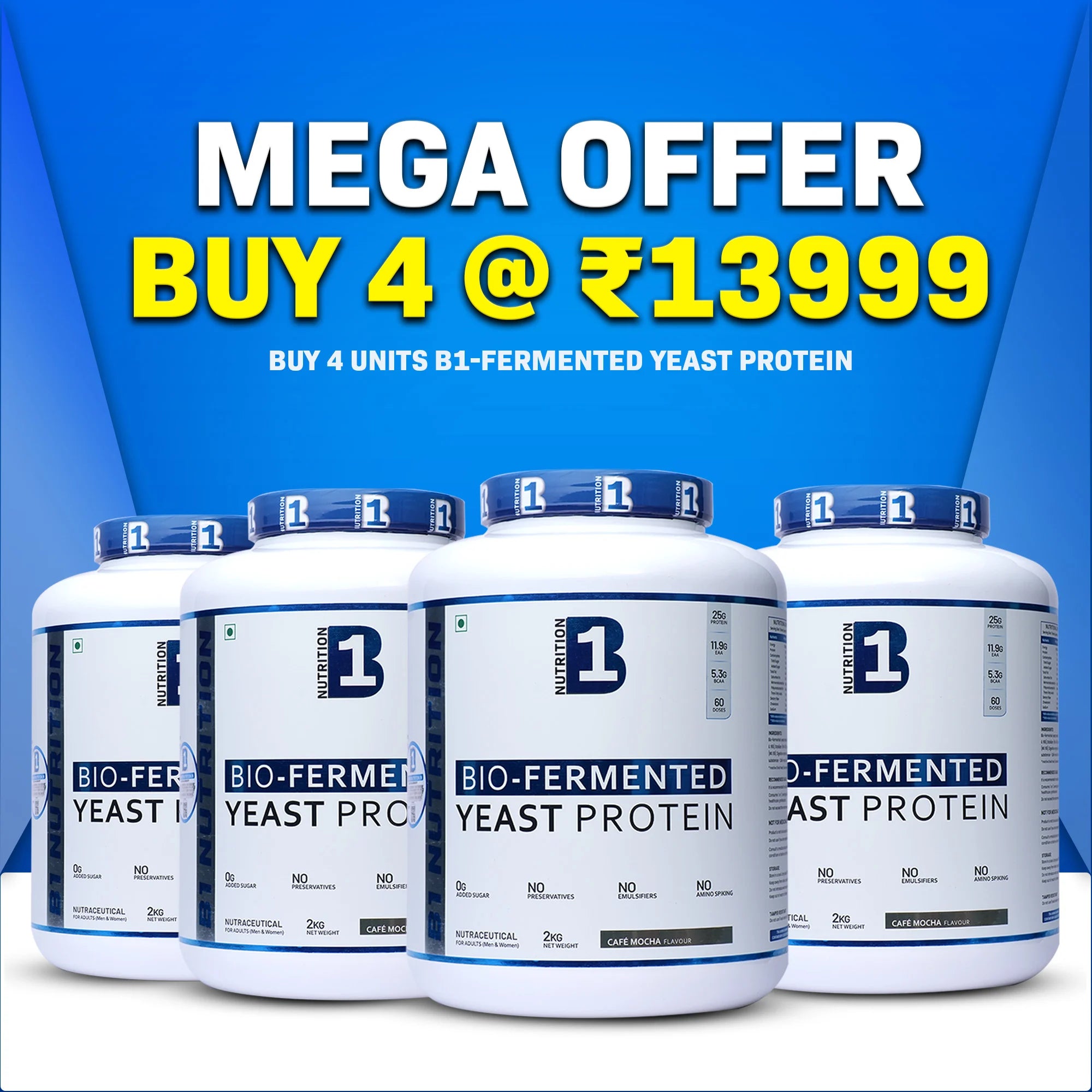 B1 Nutrition Bio-Fermented Yeast Protein Combo Pack | 4 x 2kg | Café Mocha Flavour