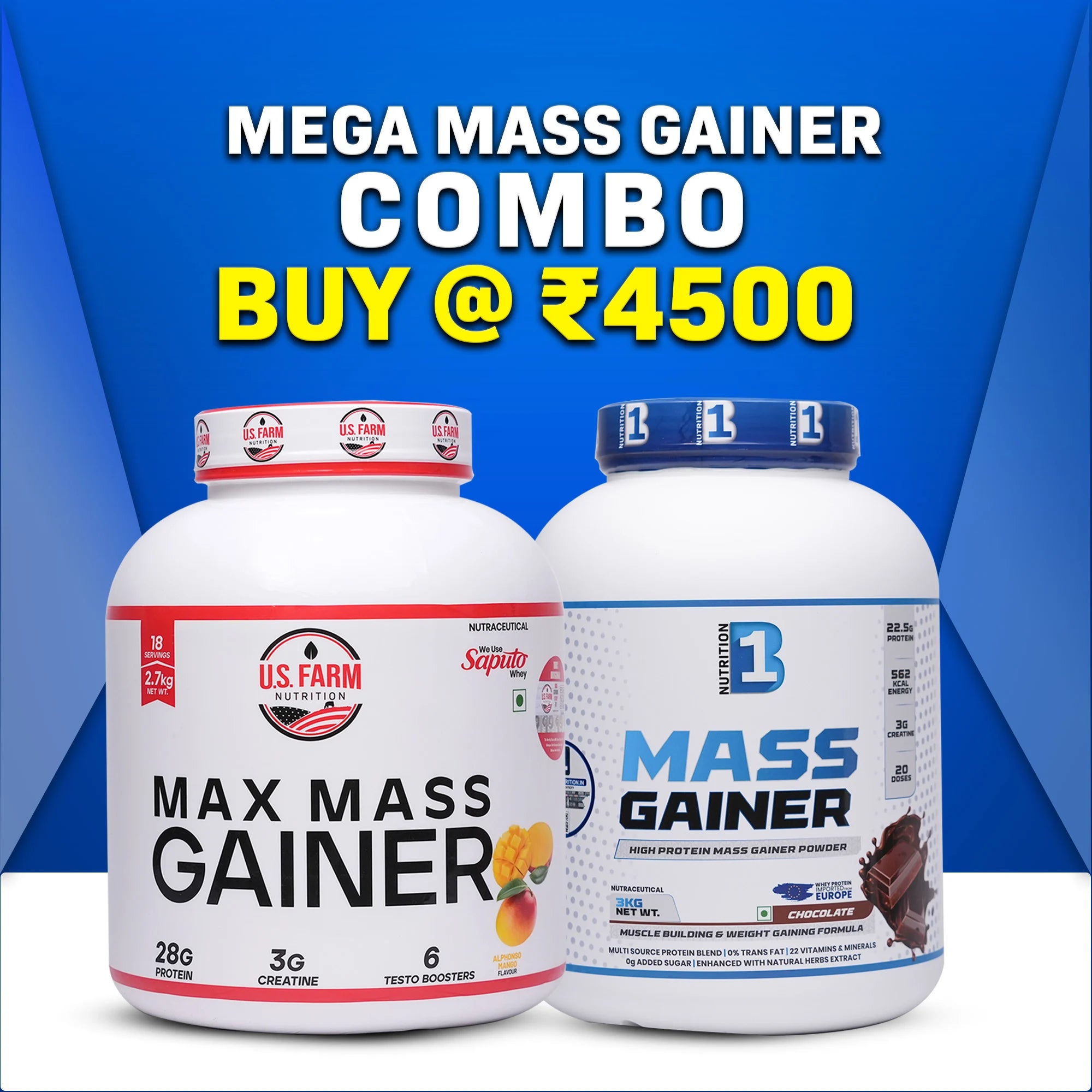 Mega Mass Gainer Combo – U.S. Farm Max Mass Gainer 2.7kg + B1 Nutrition Mass Gainer 3kg