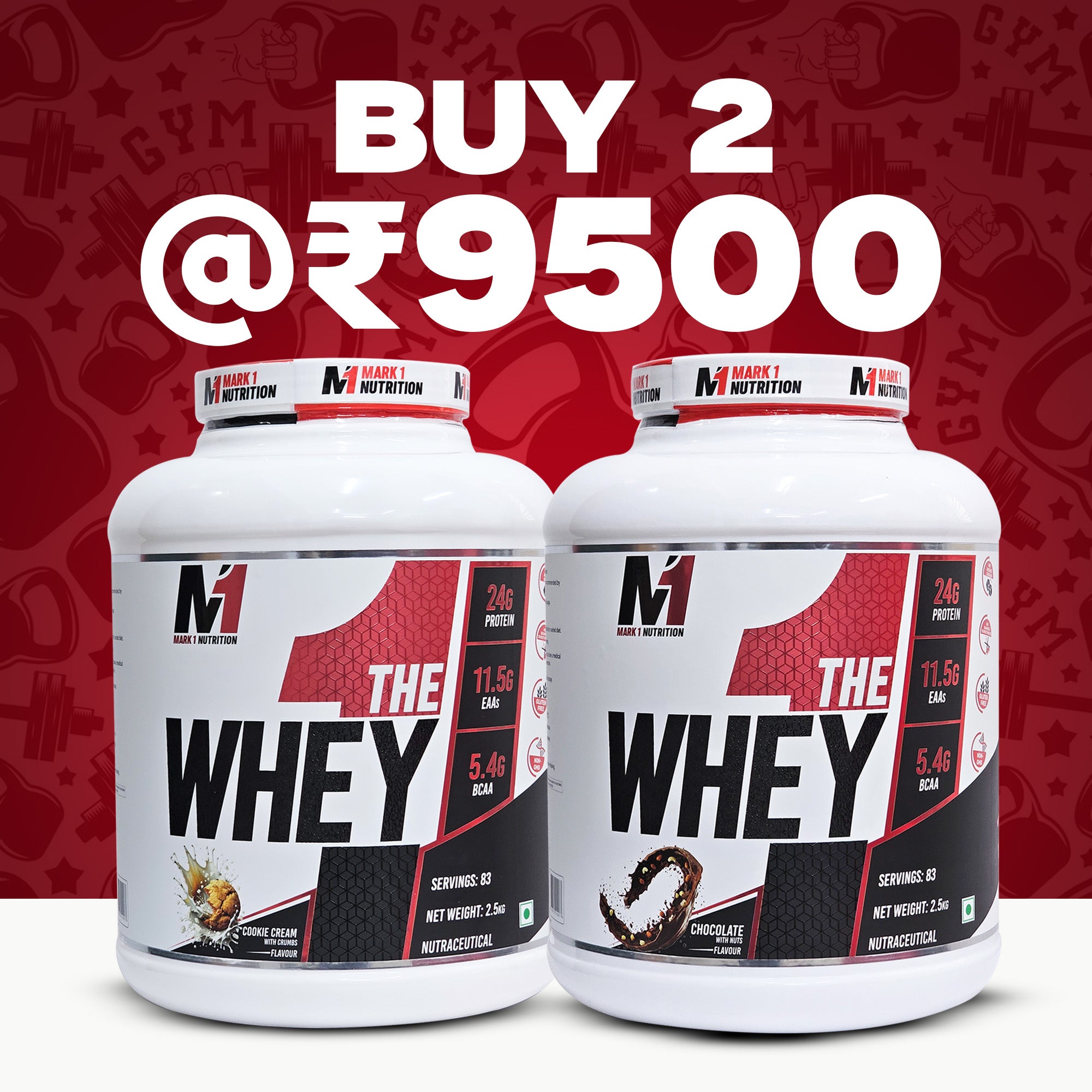 Mark 1 Nutrition Whey Protein Combo Pack - Buy 2 x 2.5kg whey protein for muscle building and recovery, online India
